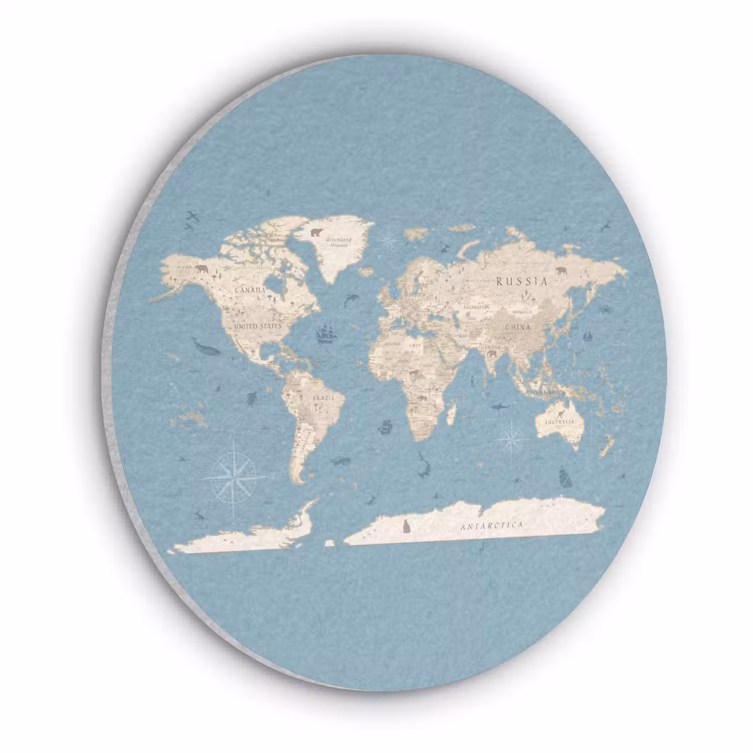 Wereldkaart - Oceaan - Realistisch - Blauw Akoestische PET Vilt - Rond klein -3d