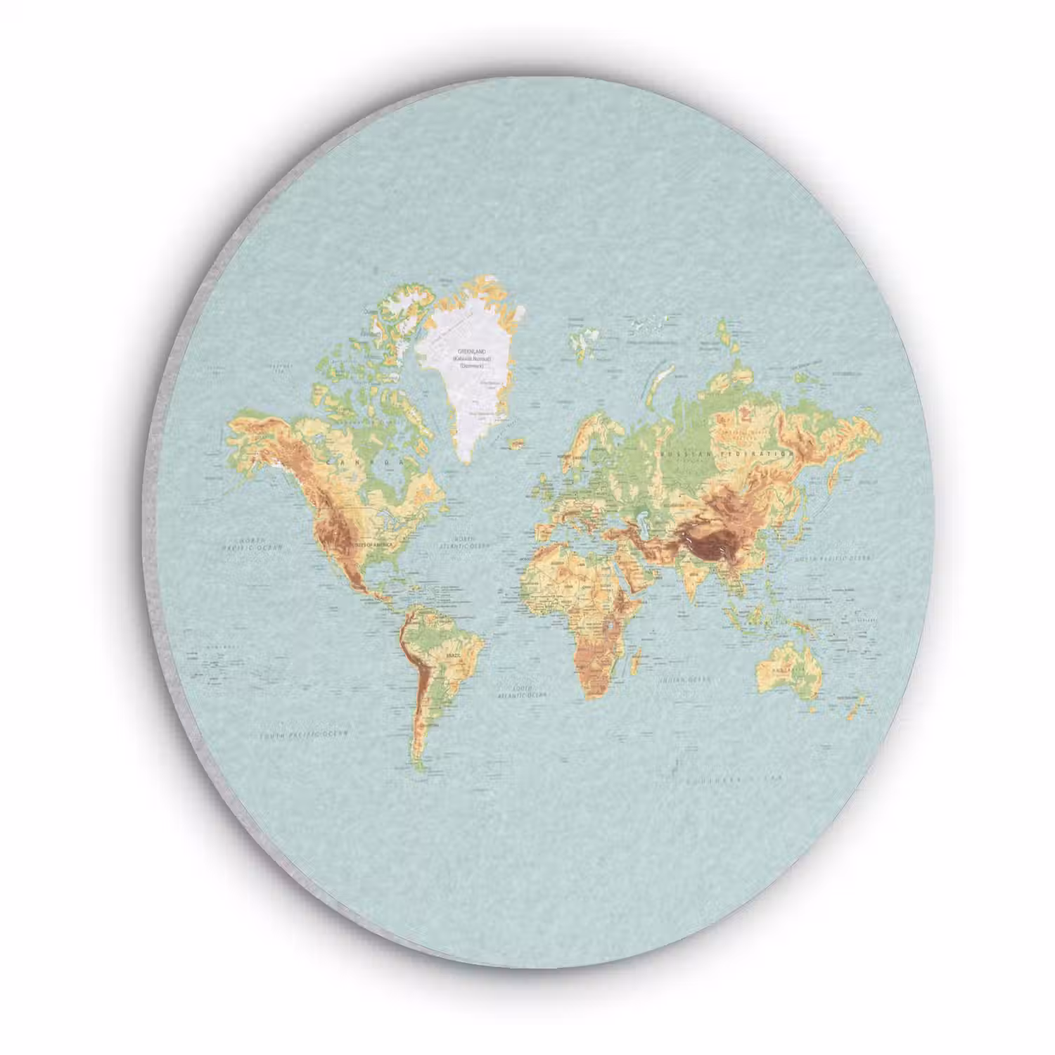 Wereldkaart - Realistisch - Blauw Akoestische PET Vilt - Rond klein -3d