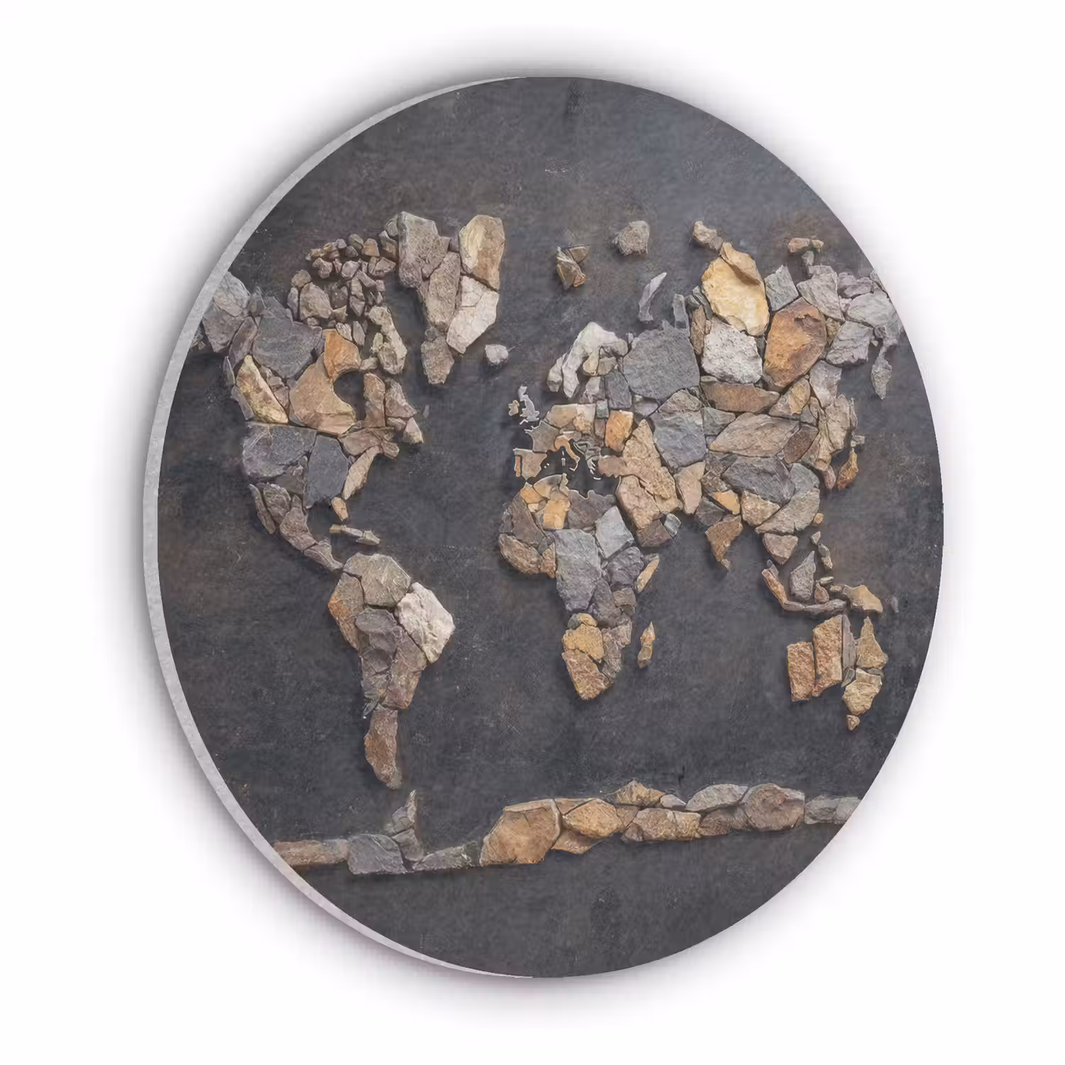Wereldkaart - Stenen - Realistisch Akoestische PET Vilt - Rond klein -3d