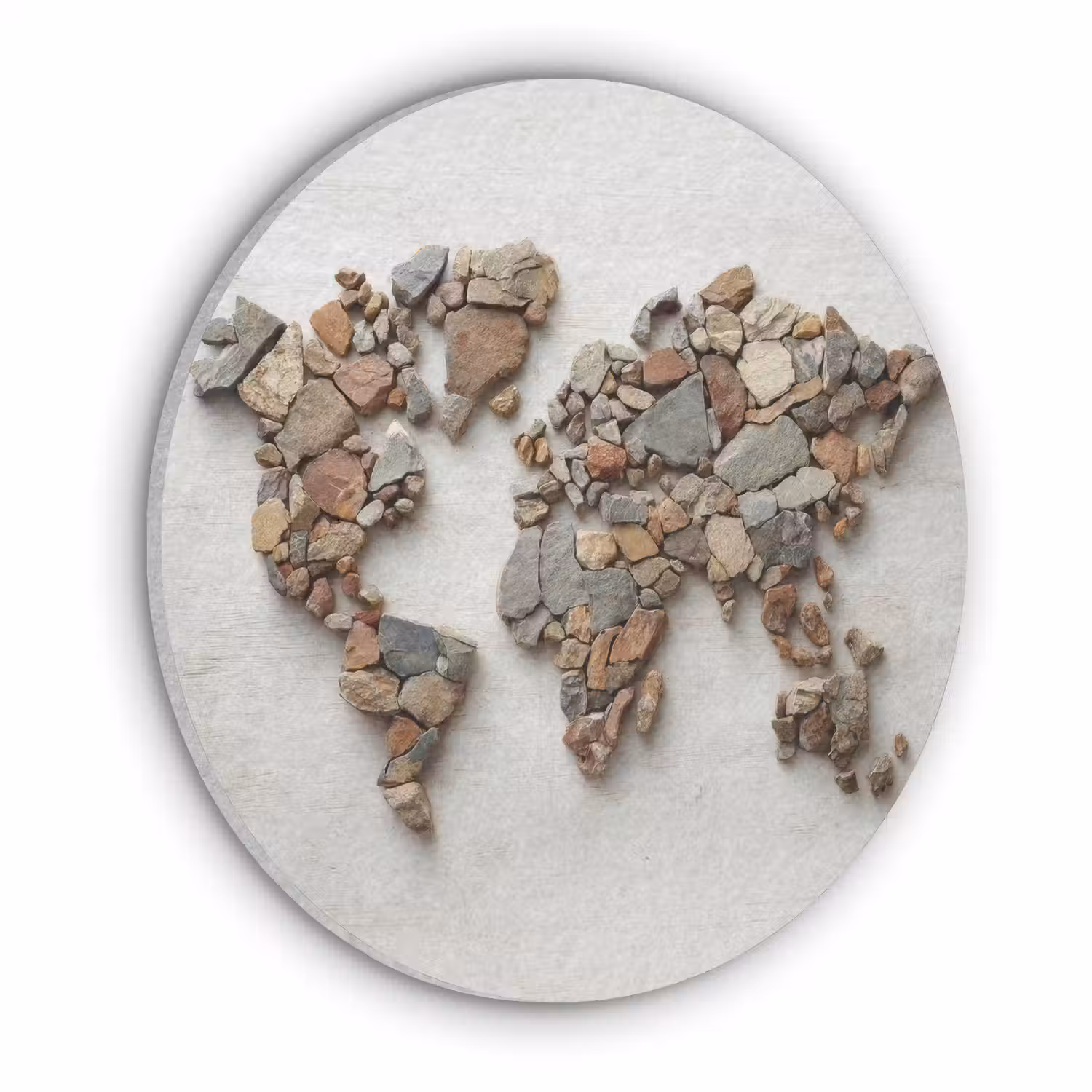Wereldkaart - Stenen - Wit Akoestische PET Vilt - Rond klein -3d