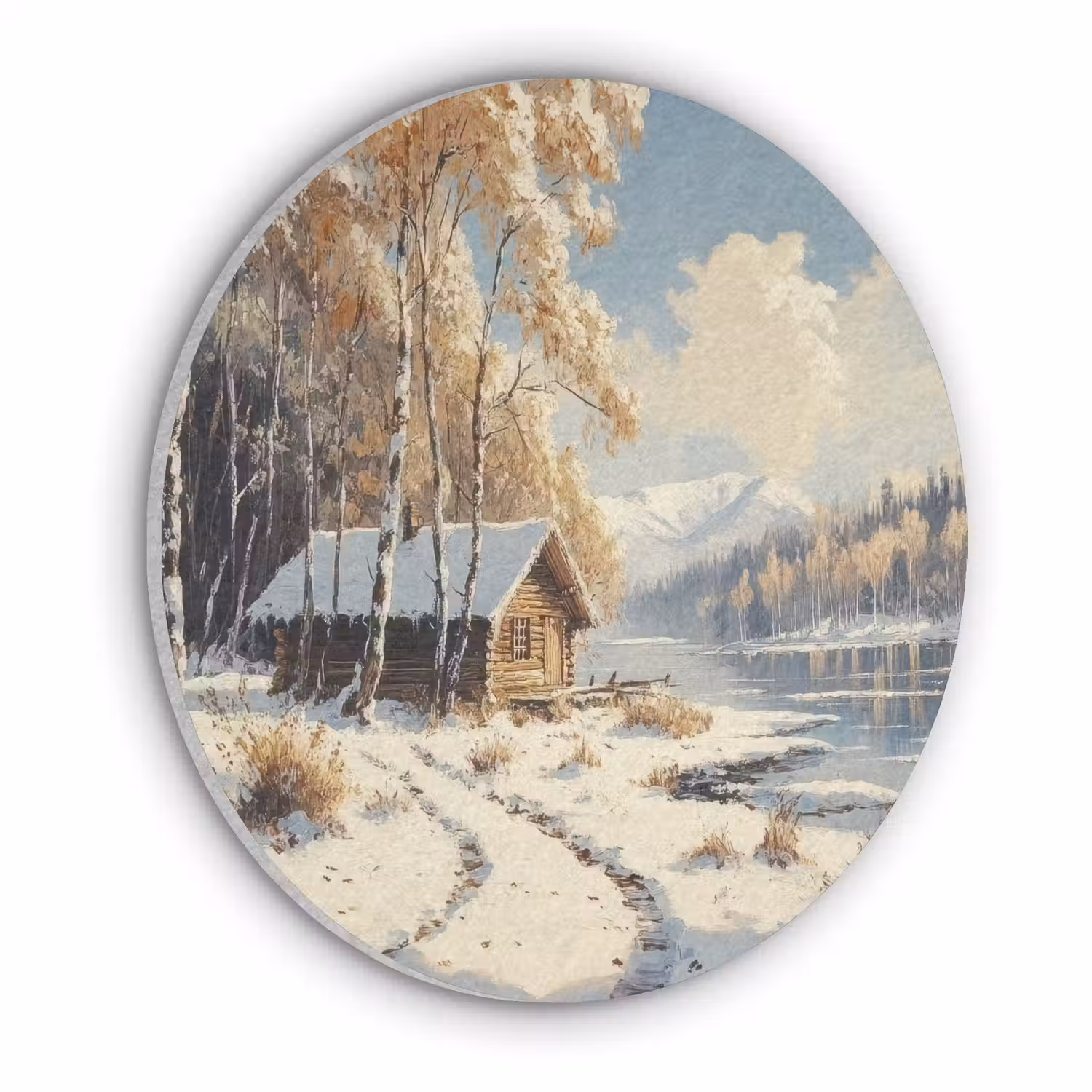 Winter - Sneeuw - Huis - Natuur Akoestische PET Vilt - Rond klein -3d
