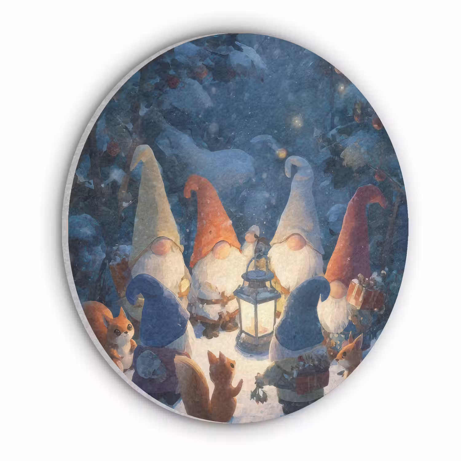 Winter - Gnooms - Eekhoorns - Meerkleurig Akoestische PET Vilt - Rond klein -3d