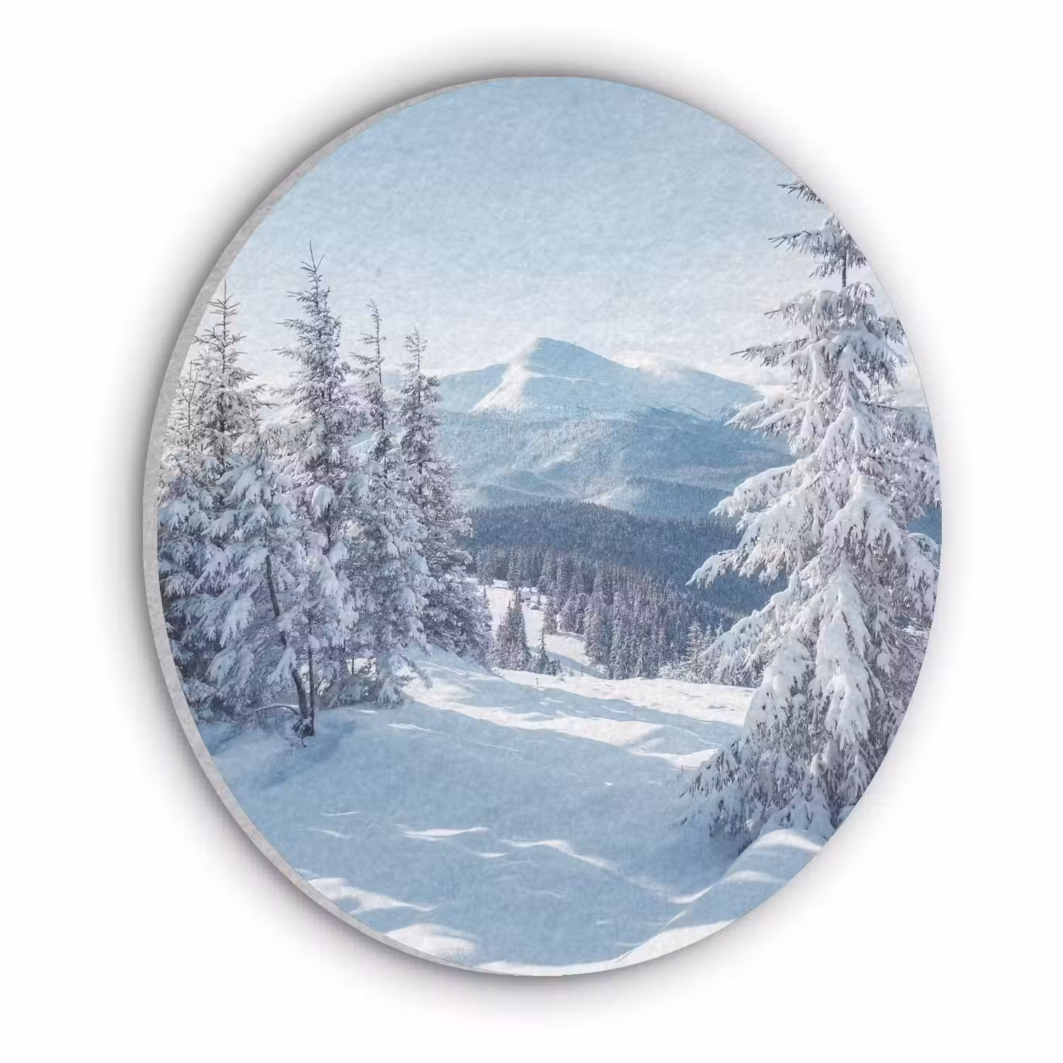 Winterlandschap - Natuur - Berg - Bomen - Sneeuw Akoestische PET Vilt - Rond klein -3d