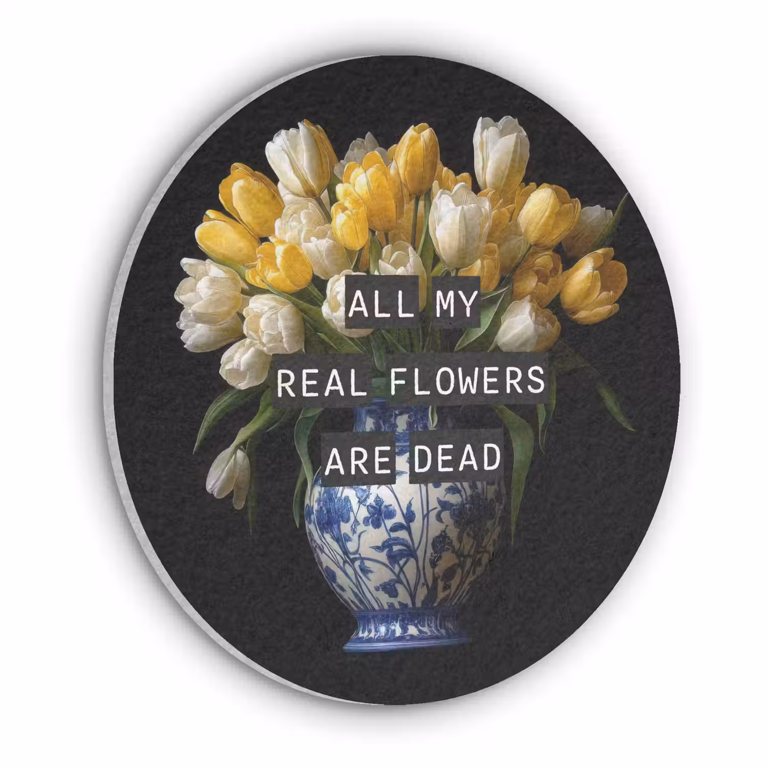 Quotes - Bloem - Tulp - Geel Akoestische PET Vilt - Rond klein -3d