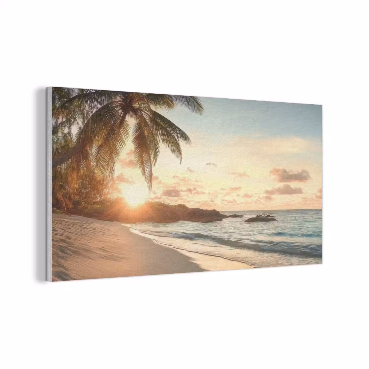 Strand - Palmbomen - Oceaan - Zonsondergang PET vilt middel -3d