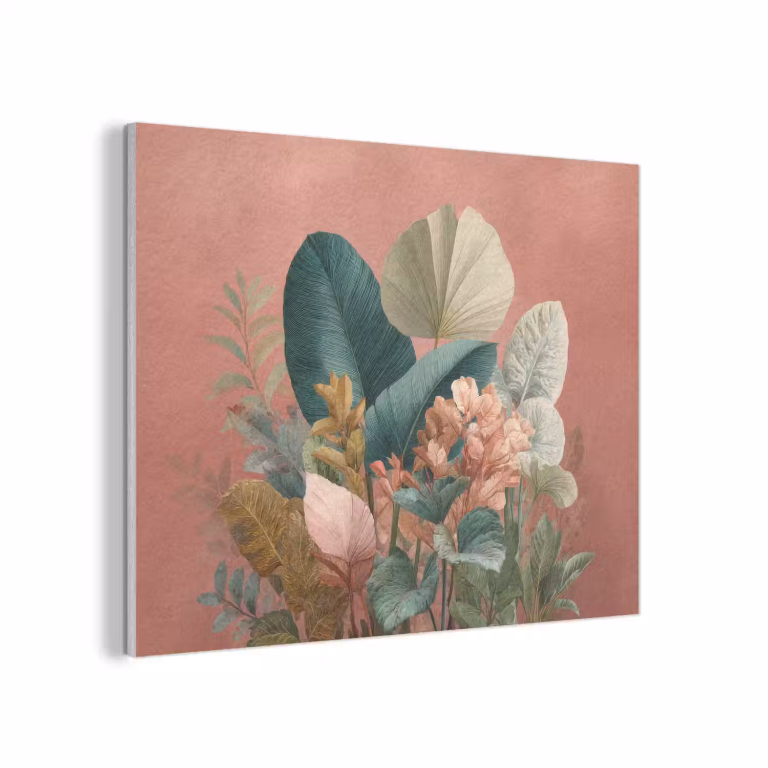 Tropische bladeren - Bloemen - Roze - groen PET vilt klein -3d