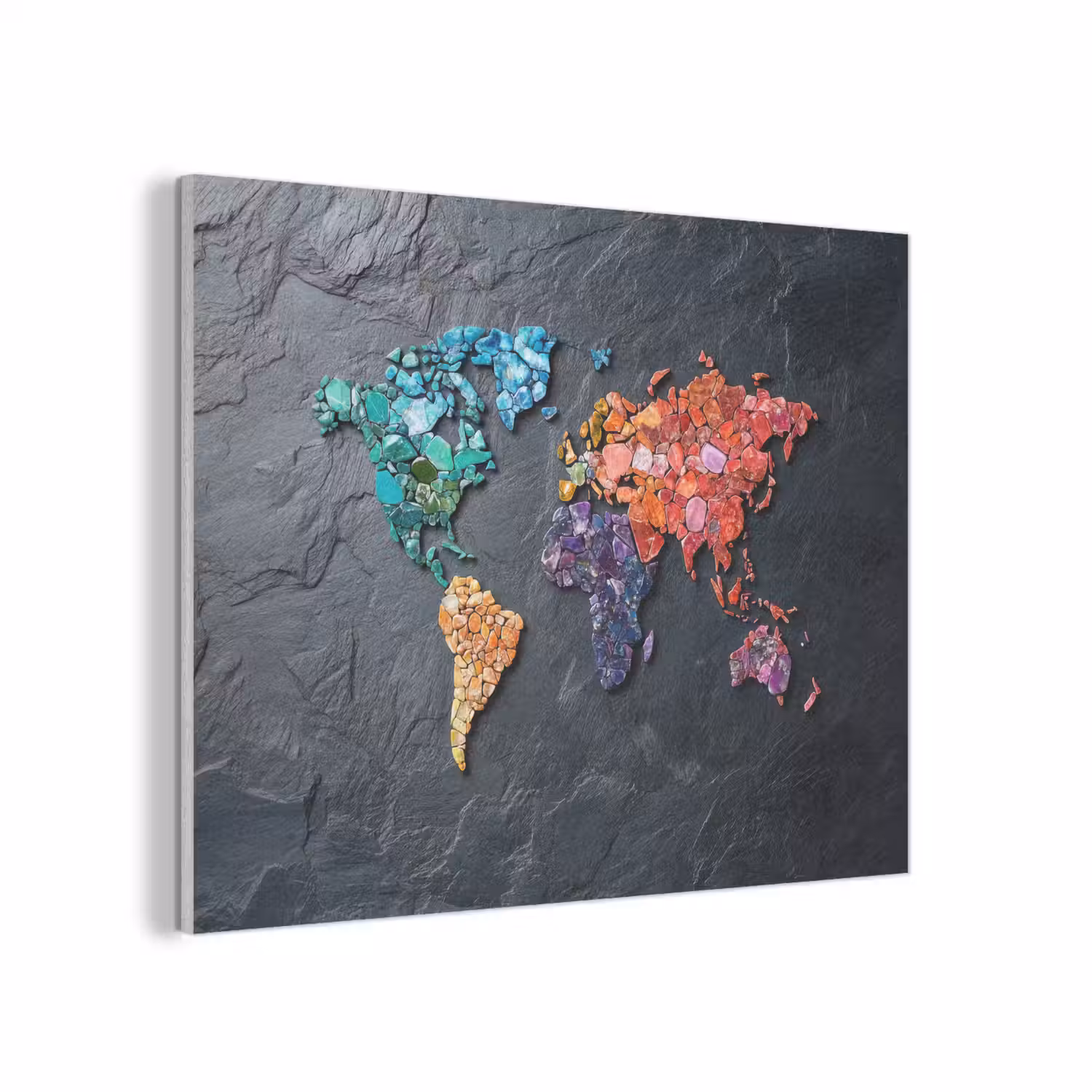 Wereldkaart - Edelstenen - Regenboog - Ruw PET vilt klein -3d
