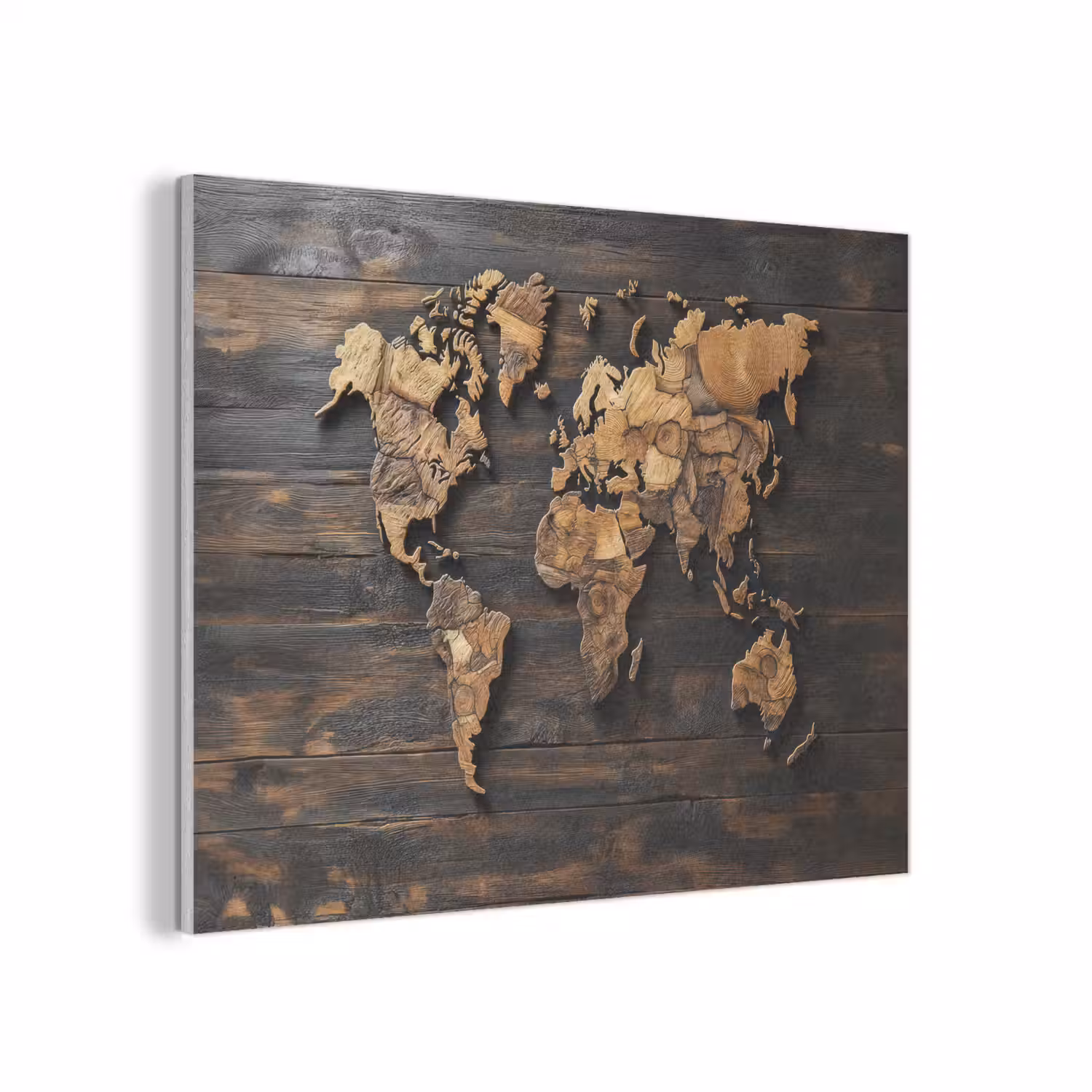 Wereldkaart - Hout - Mozaïek PET vilt klein -3d