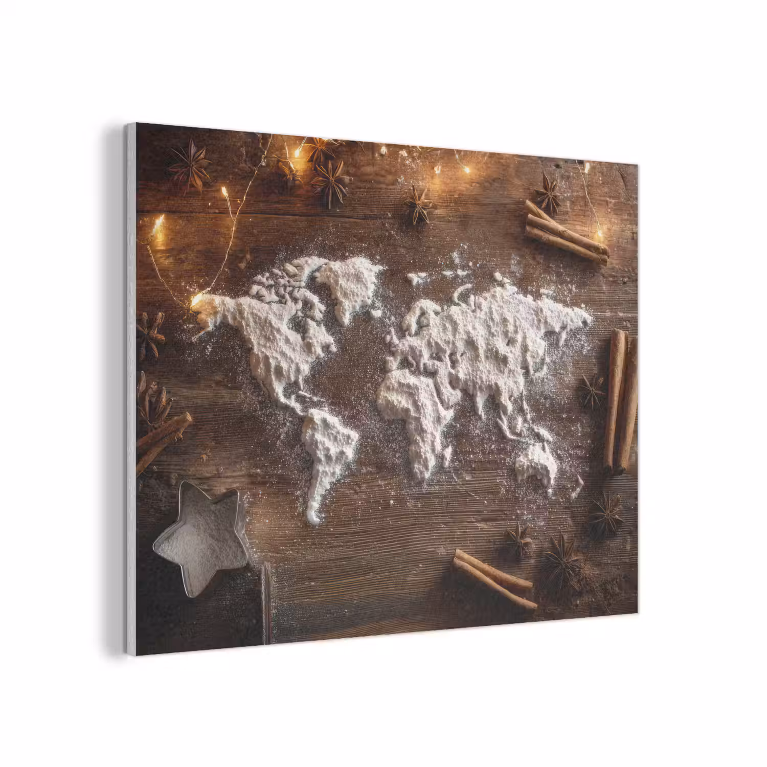 Wereldkaart - Poedersuiker - Hout PET vilt klein -3d