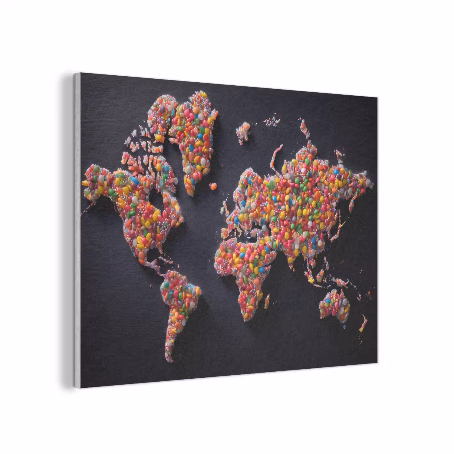 Wereldkaart - Snoepjes - Felle kleuren PET vilt klein -3d
