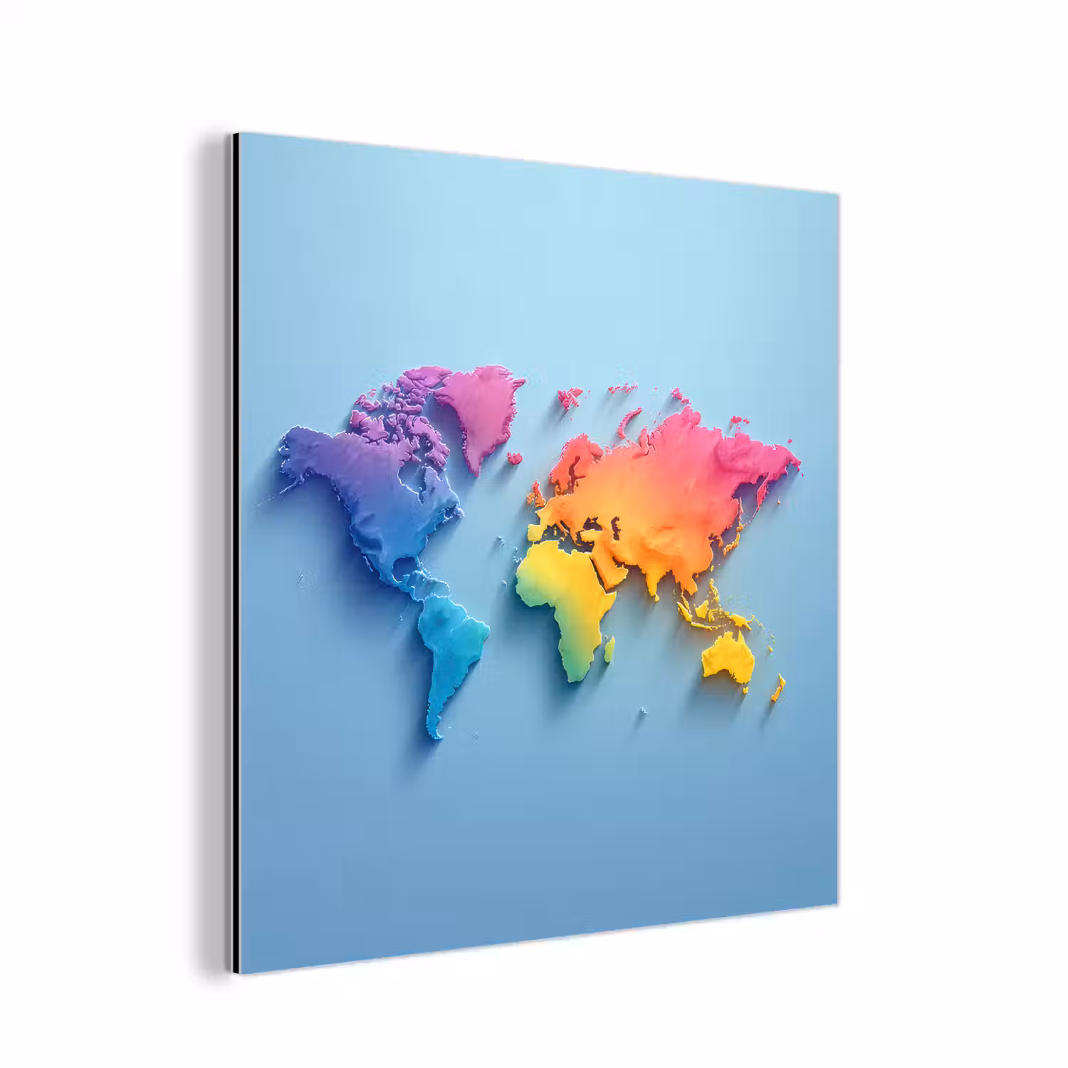 3D - Regenboog - Wereldkaart aluminium wit klein -3d