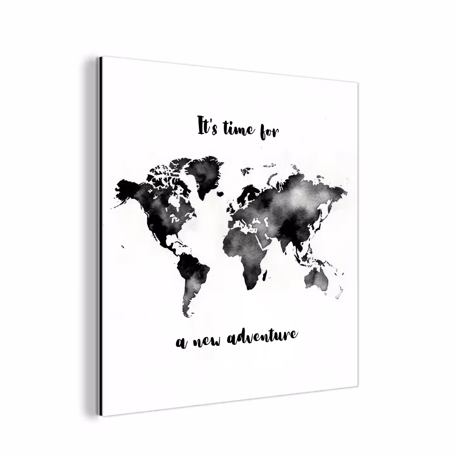 Avontuur - Quote - Wereldkaart - Zwart aluminium wit klein -3d