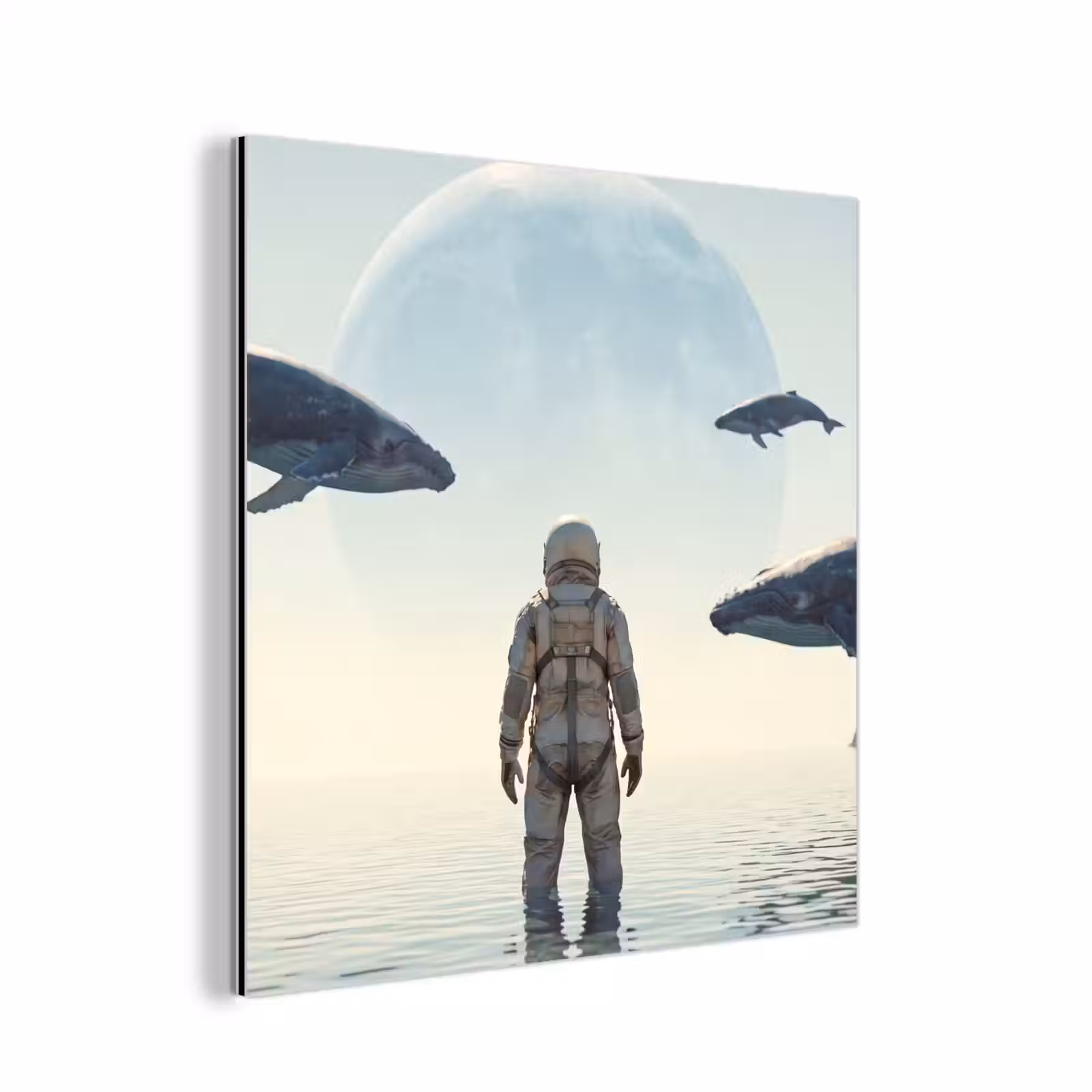 Alu-Dibond-Bild - Astronaut – Wal – Fantasie - Ruimtevaarder - Walvis - Fantasie aluminium wit klein