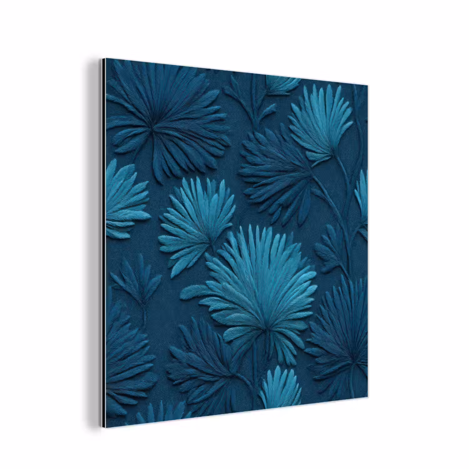Bladeren - Reliëf - Patroon - Oceaanblauw - Modern aluminium wit klein 46 -3d