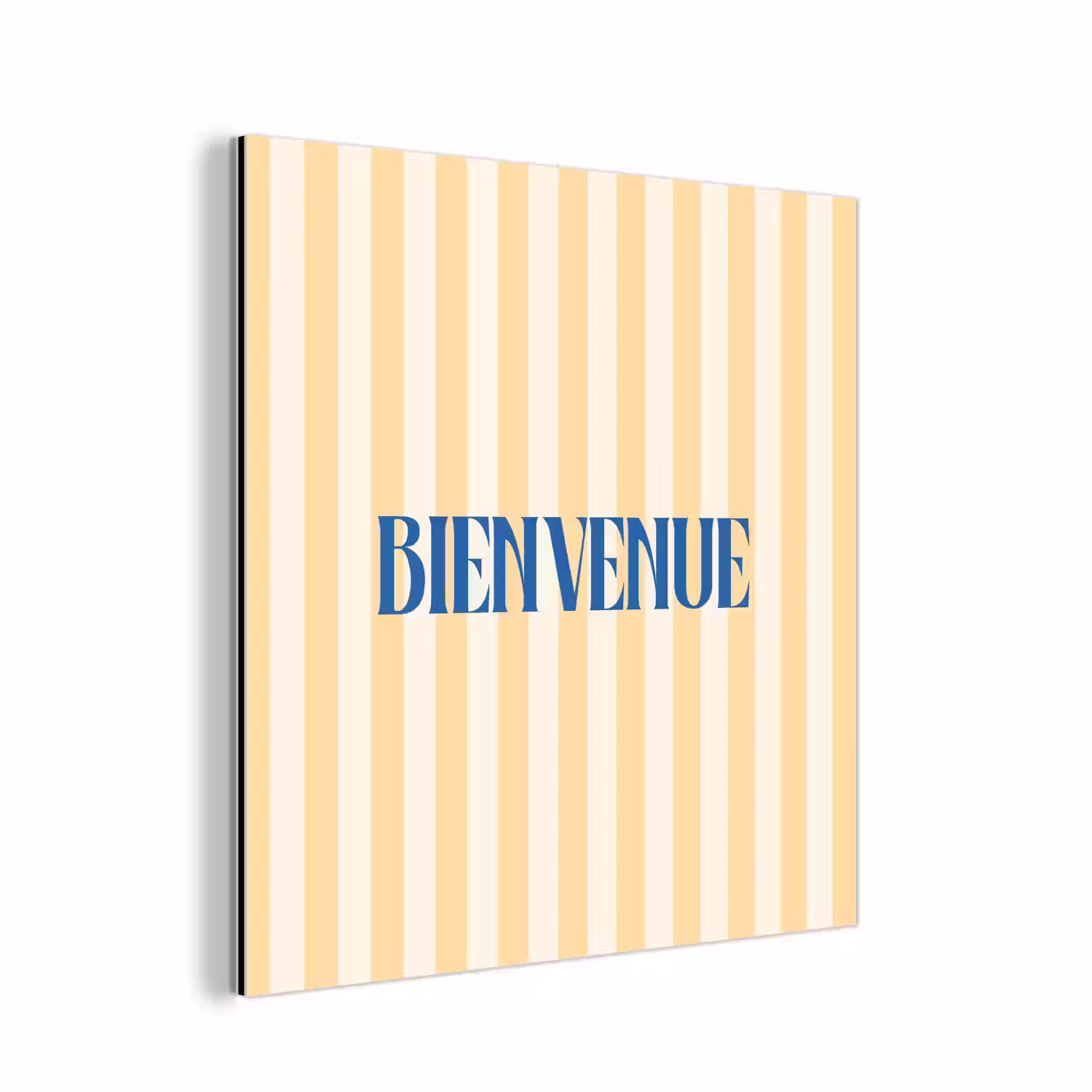 Blauw - Geel - Strepen - Bienvenue aluminium wit klein -3d