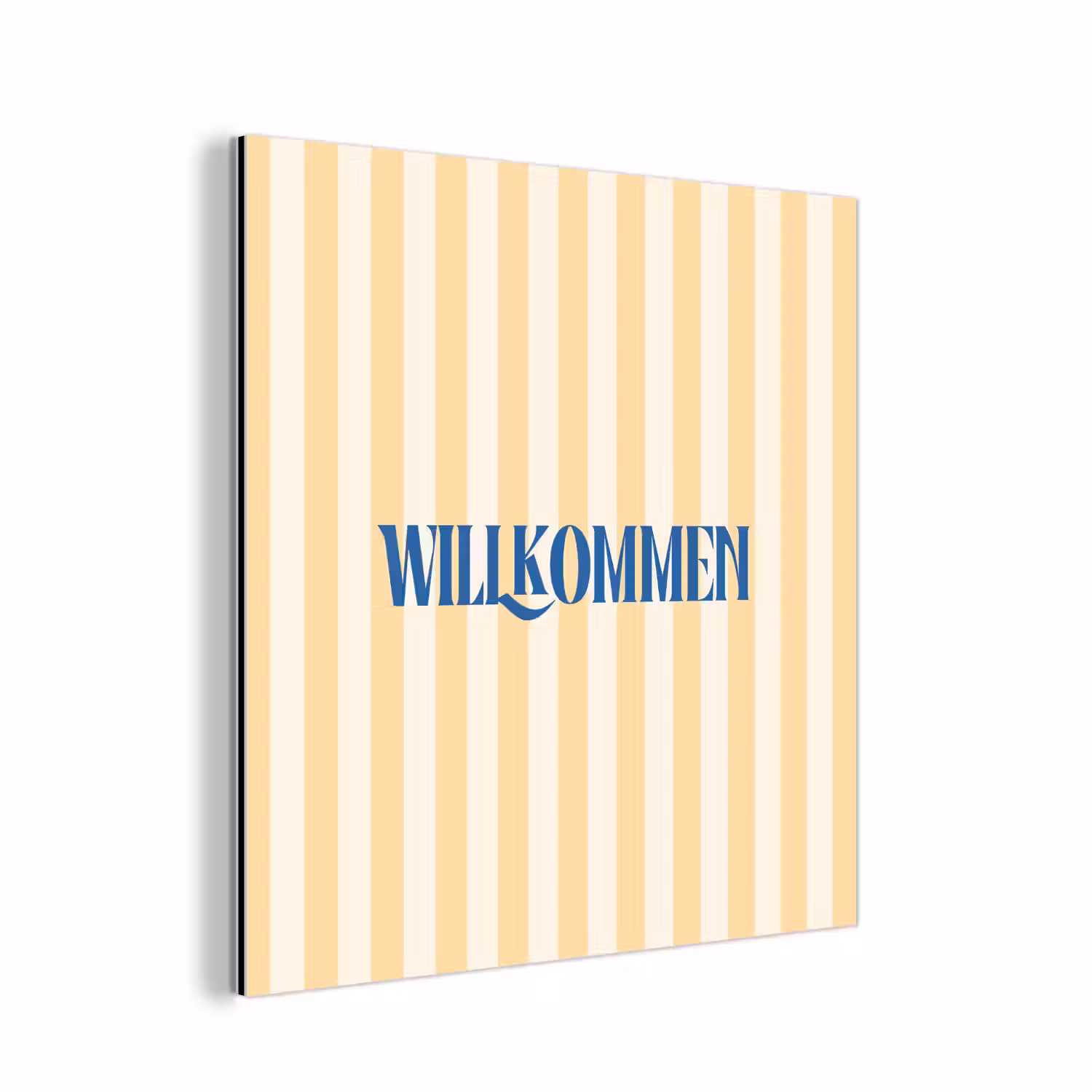 Blauw - Geel - Strepen - Willkommen aluminium wit klein -3d