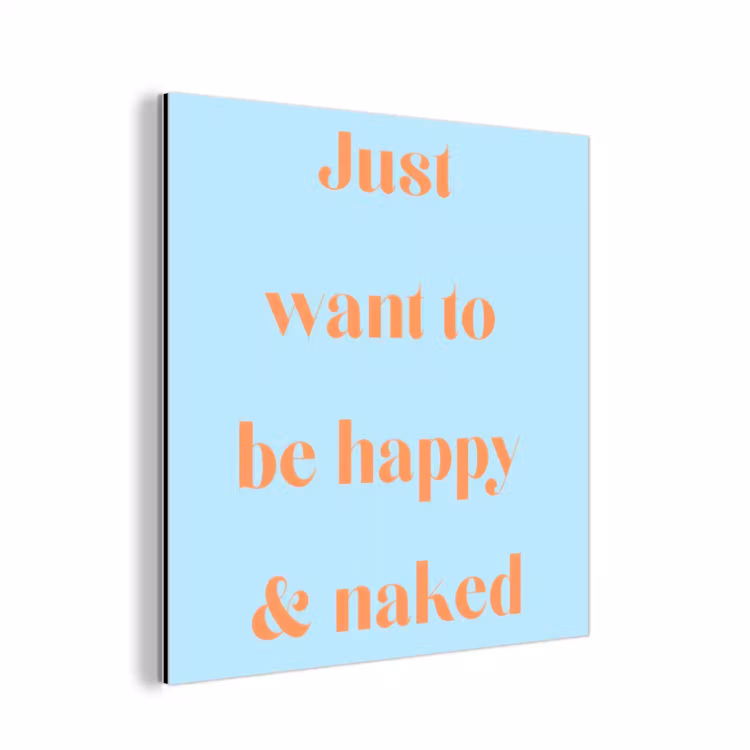 Blauw - Oranje - Just want to be happy & naked aluminium wit klein -3d
