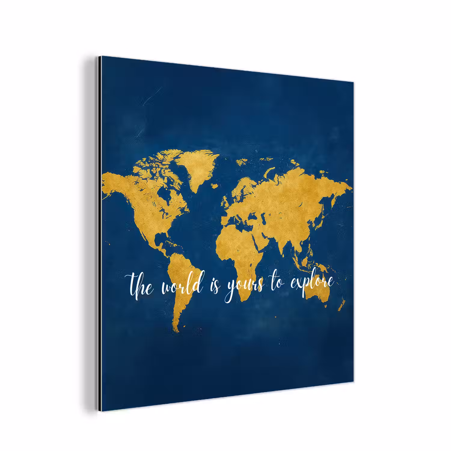 Blauw - Wereldkaart - Quote - Explore aluminium wit klein -3d