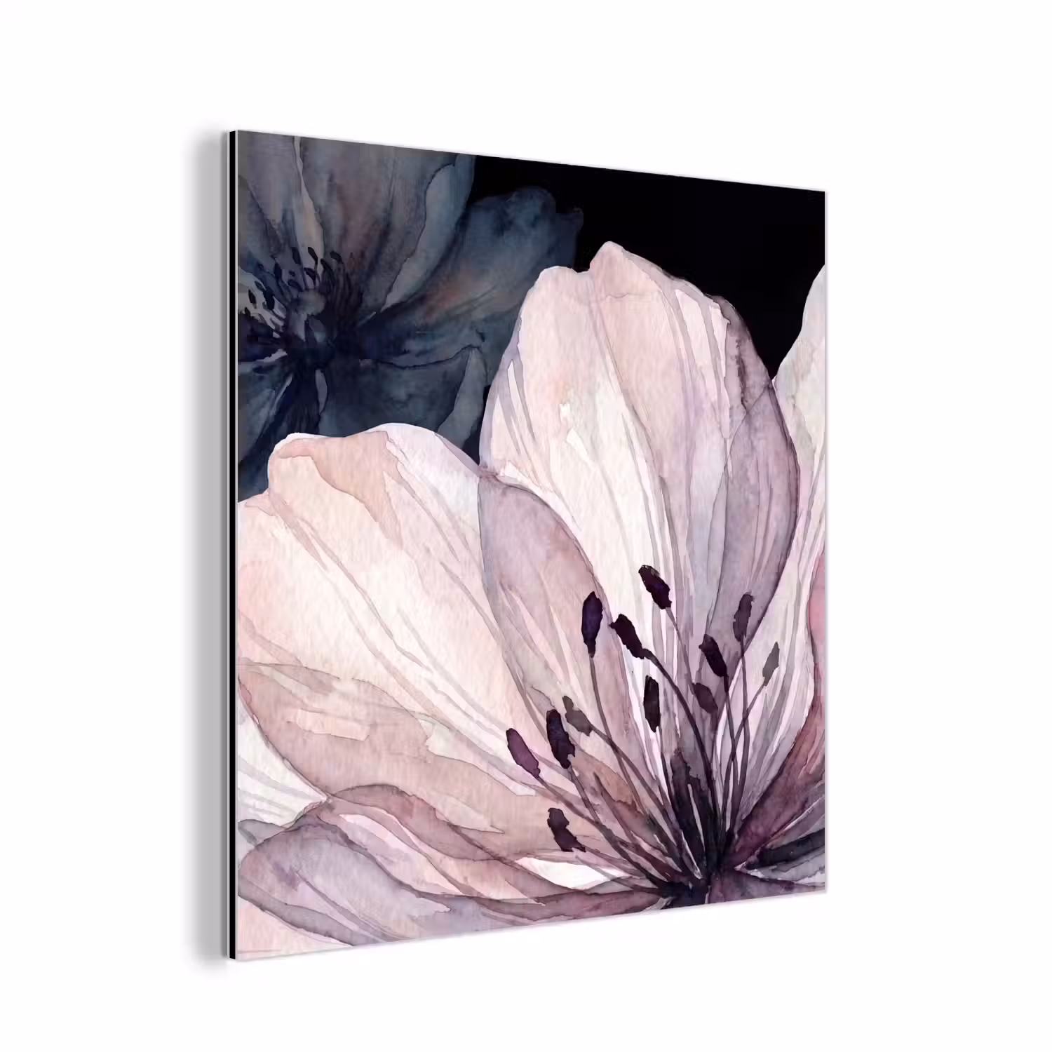 Bloemen - Aquarel - Modern - Roze - Donker aluminium wit klein -3d