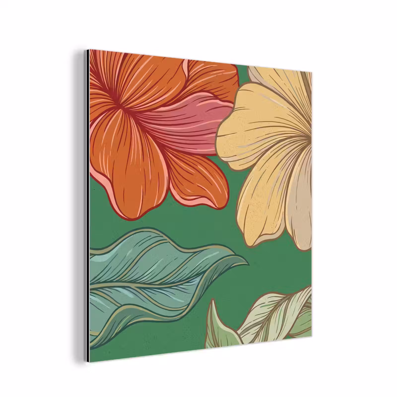 Alu-Dibond-Bild - Blumen – Grün – Illustration - Bloemen - Groen - Illustratie aluminium wit klein