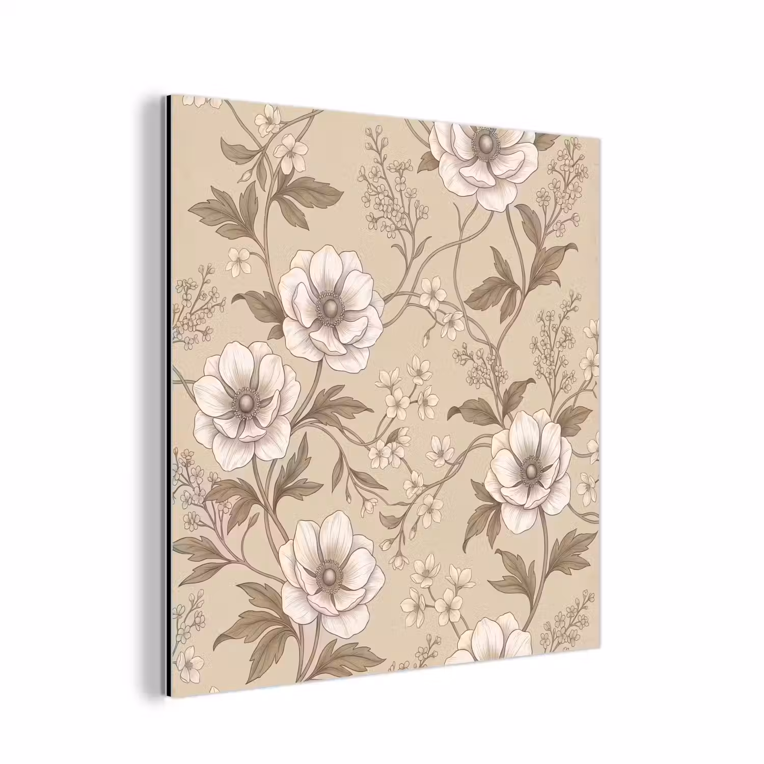 Bloemen - Patroon - Beige aluminium wit klein -3d