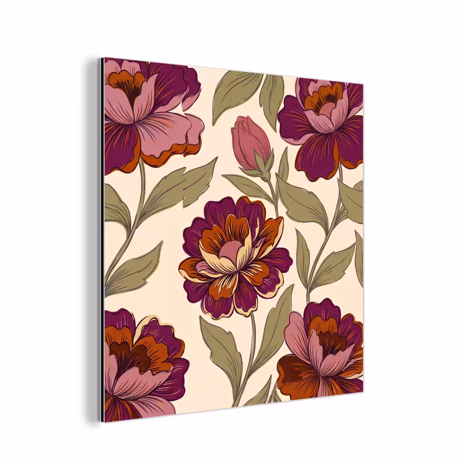 Bloemen - Patroon - Natuur - Modern - Paars aluminium wit klein -3d