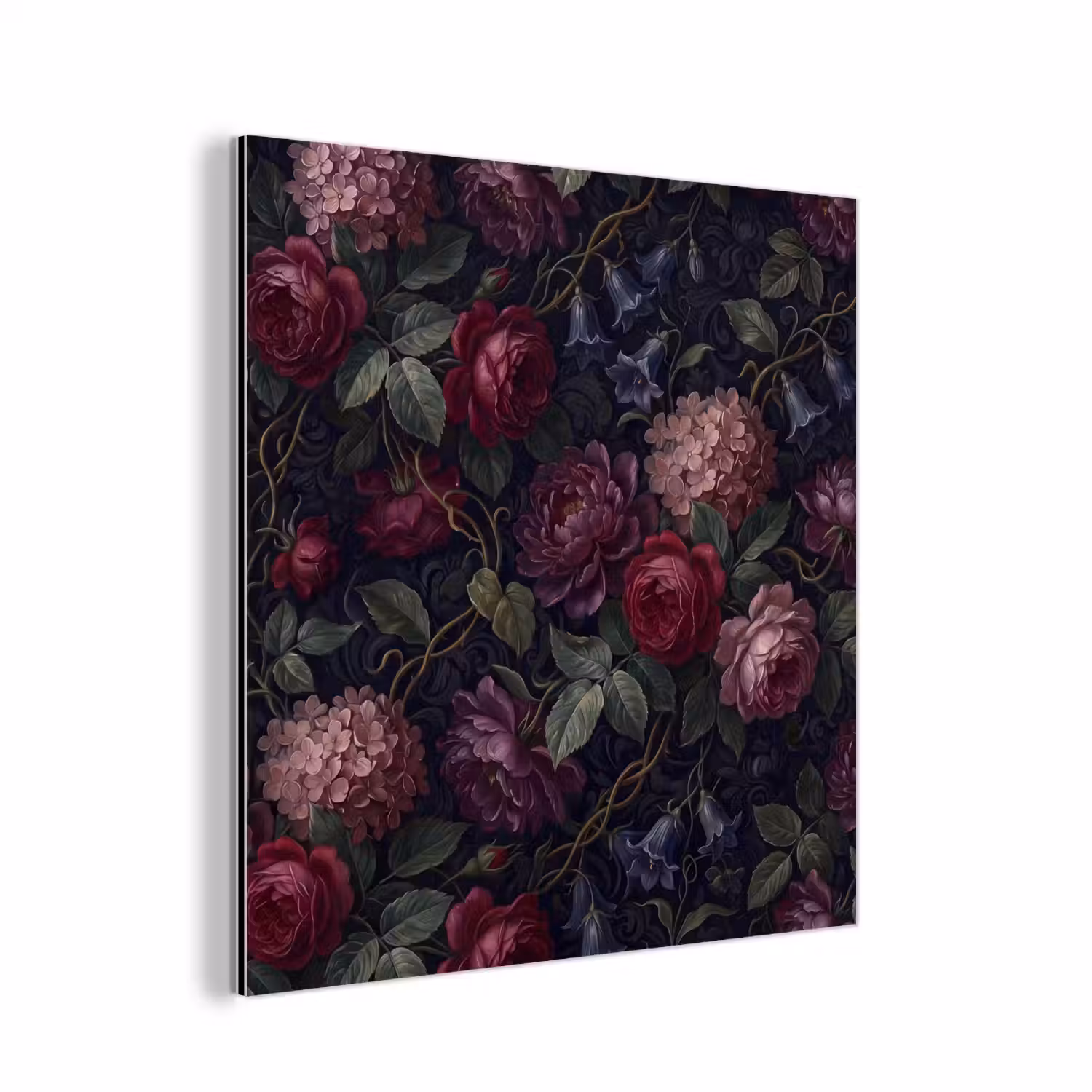 Bloemen - Rood - Klassiek - Donker - Patroon aluminium wit klein -3d