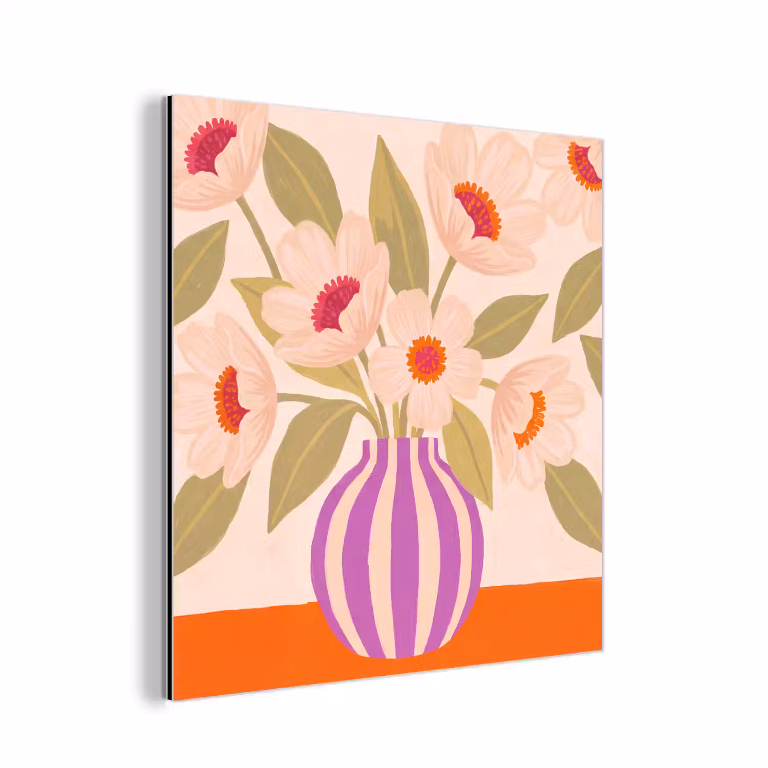 Bloemen - Vaas - Abstract - Paars - Oranje aluminium wit klein -3d
