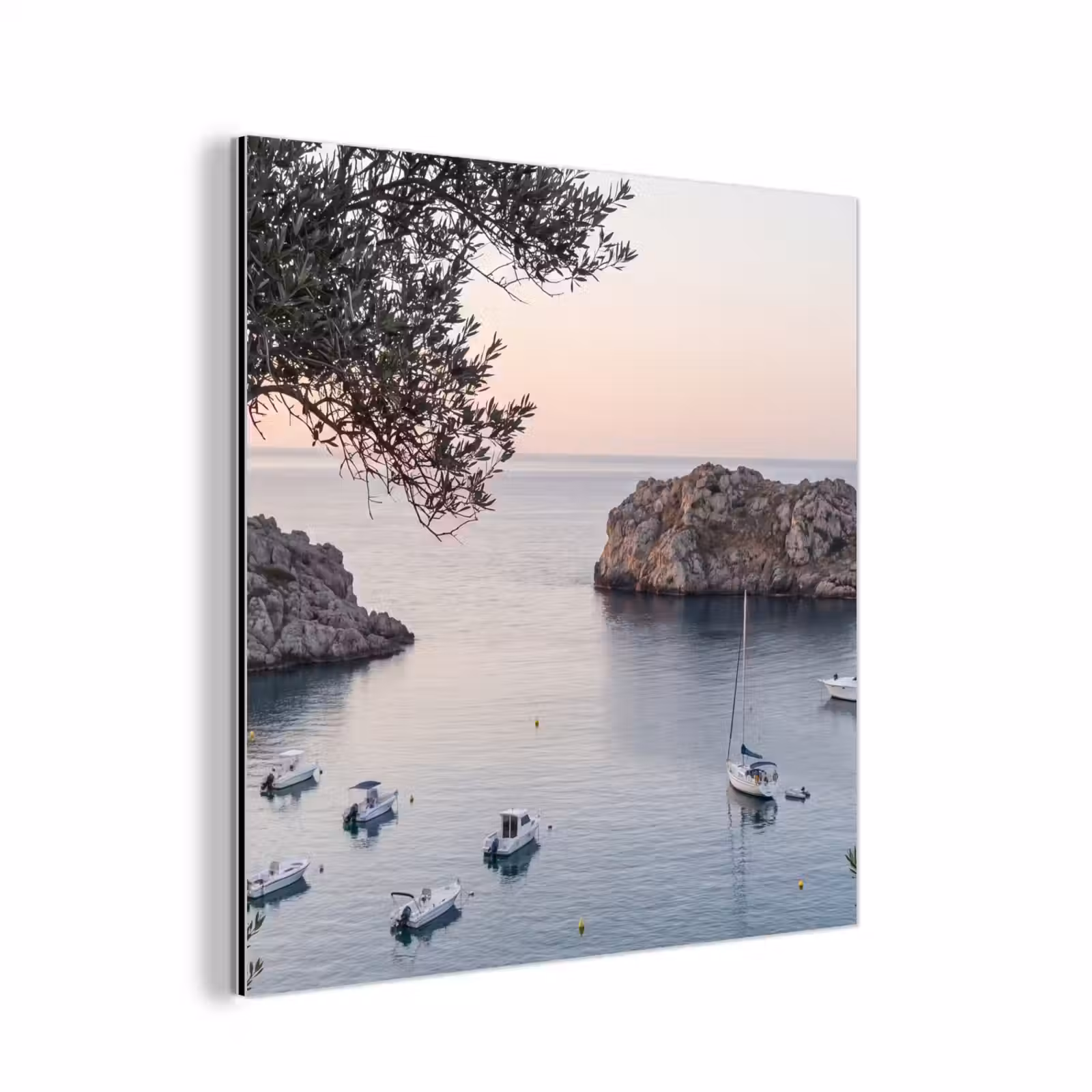 Alu-Dibond-Bild - Bucht – Boote – Sonnenuntergang - Baai - boten - zonsondergang aluminium wit klein