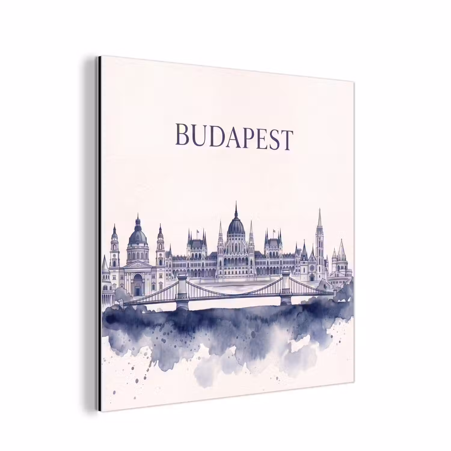 Boedapest - Skyline - Architectuur - Aquarel - Blauw aluminium wit klein -3d