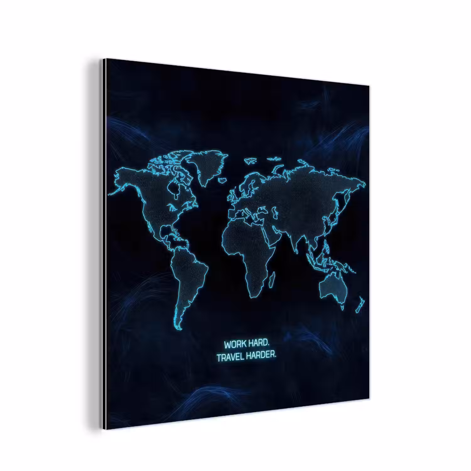 Digitaal - Wereldkaart - Blauw - Quote aluminium wit klein -3d