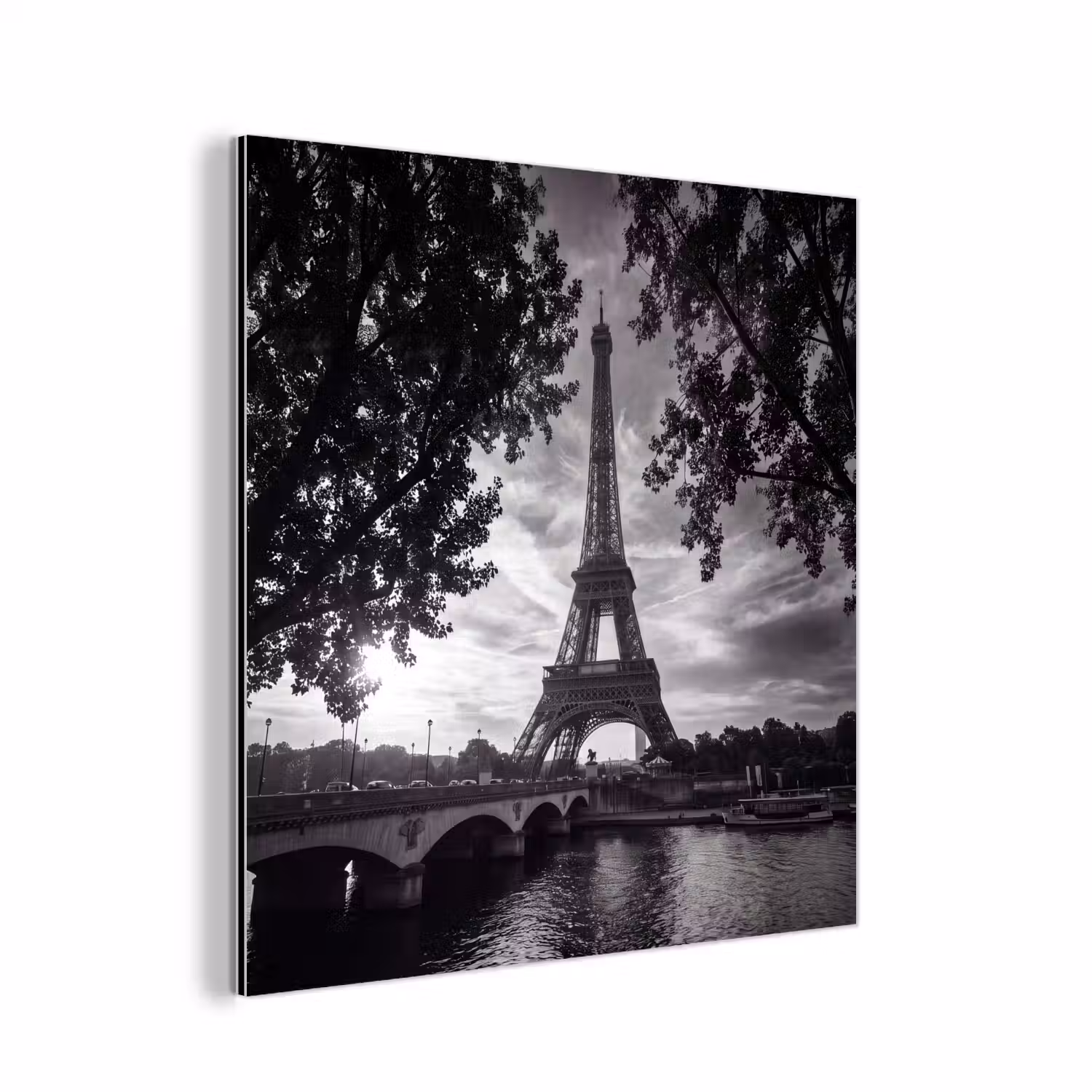 Eiffeltoren - Parijs - Rivier - Architectuur - Zwart-wit aluminium wit klein -3d