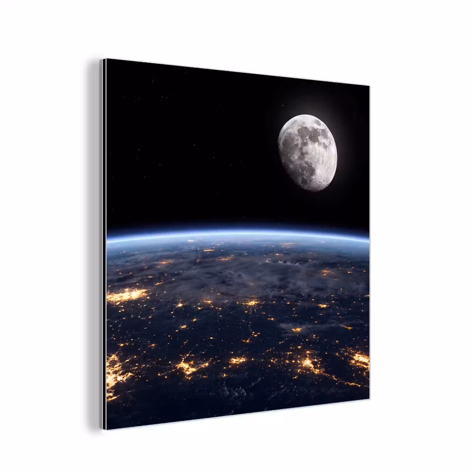 Alu-Dibond-Bild - Erde – Nacht – Weltraum - Aarde - Nacht - Ruimte aluminium wit klein