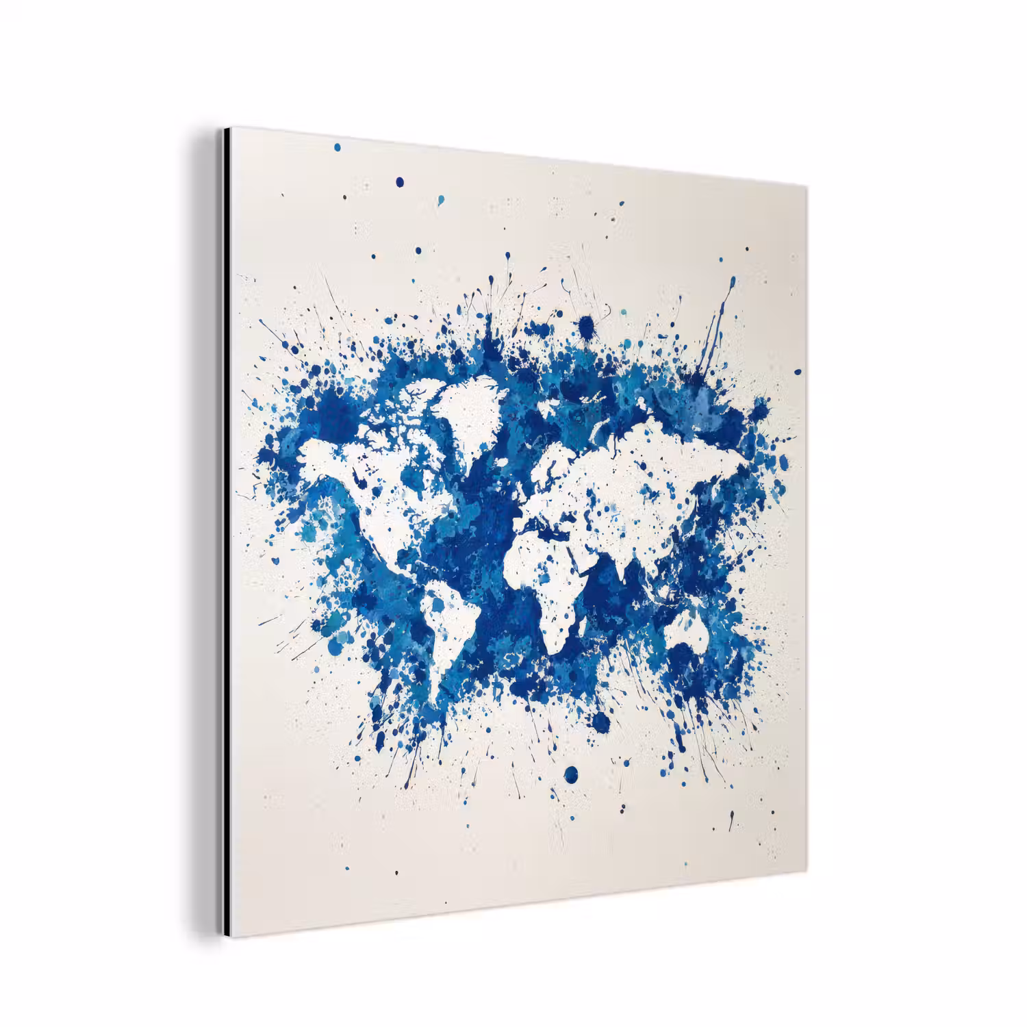 Verfspatten - Blauw - Wereldkaart aluminium wit klein -3d