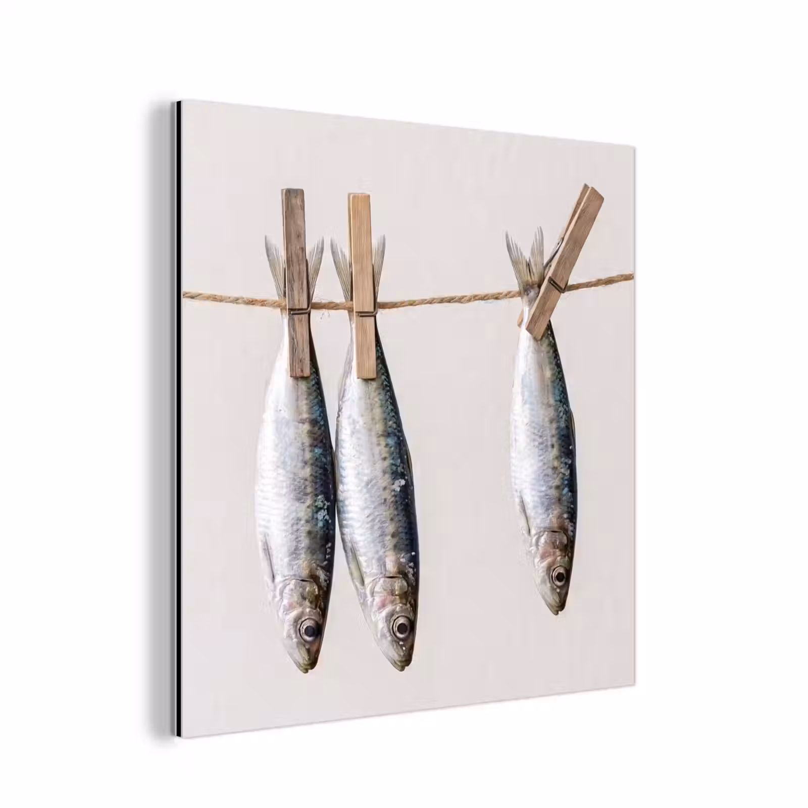 Alu-Dibond-Bild - Fisch – Hängend – Essen - Vis - Hangend - Eten aluminium wit klein