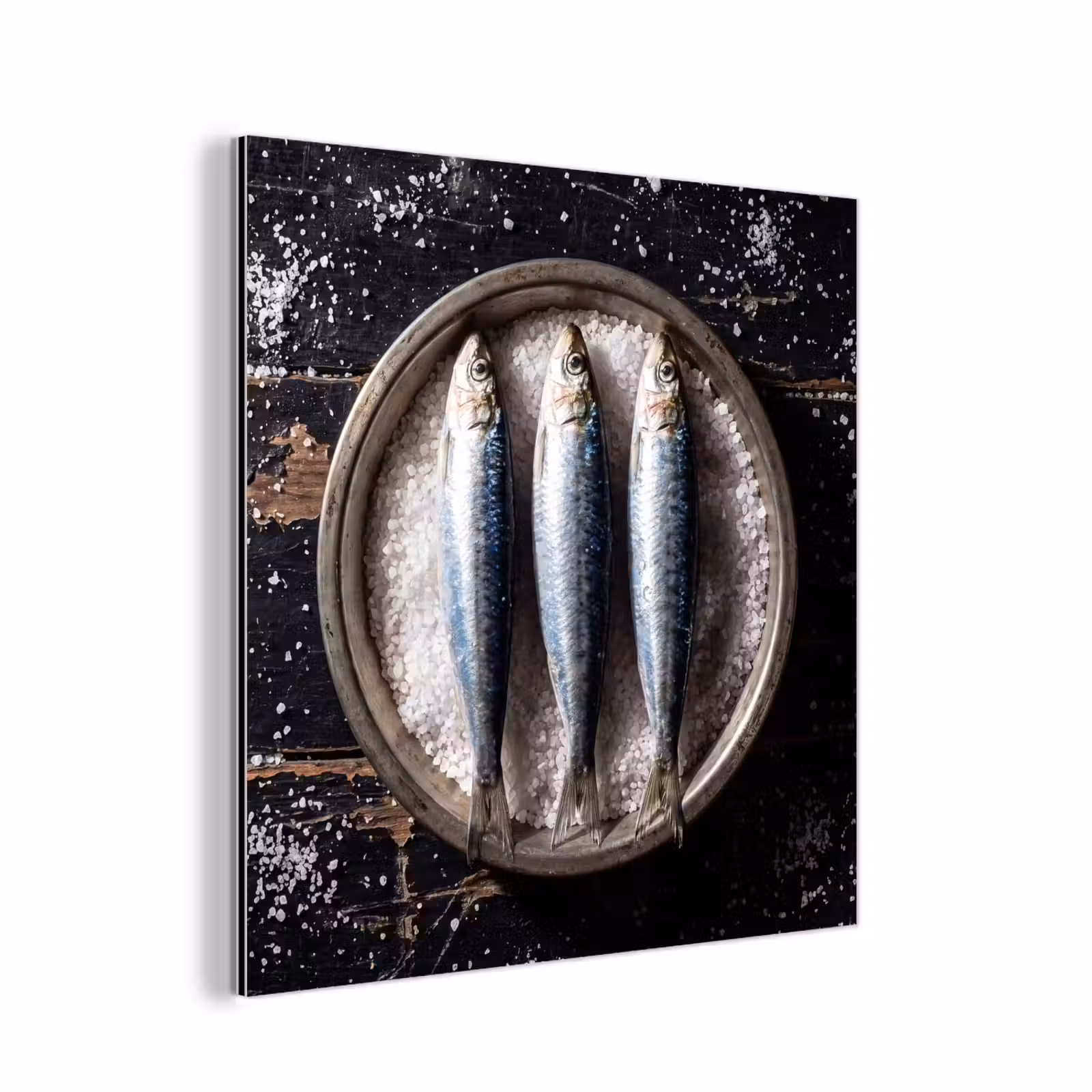 Alu-Dibond-Bild - Fisch – Salz – Essen - Vis - Zout - Eten aluminium wit klein
