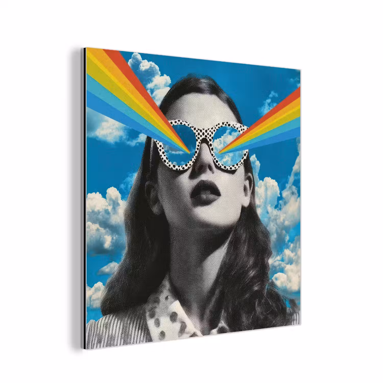 Vrouw - Bril - Regenboog - Wolken aluminium wit klein -3d