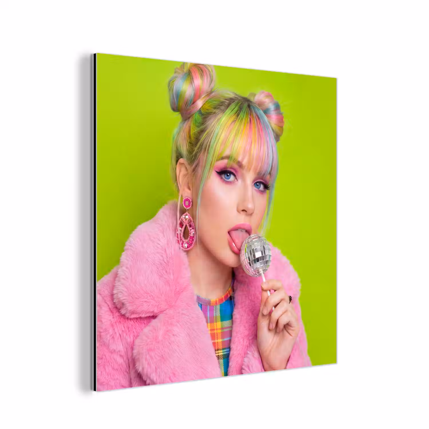 Vrouw - Kleurrijk haar - Pop art - Modern - Levendig aluminium wit klein -3d