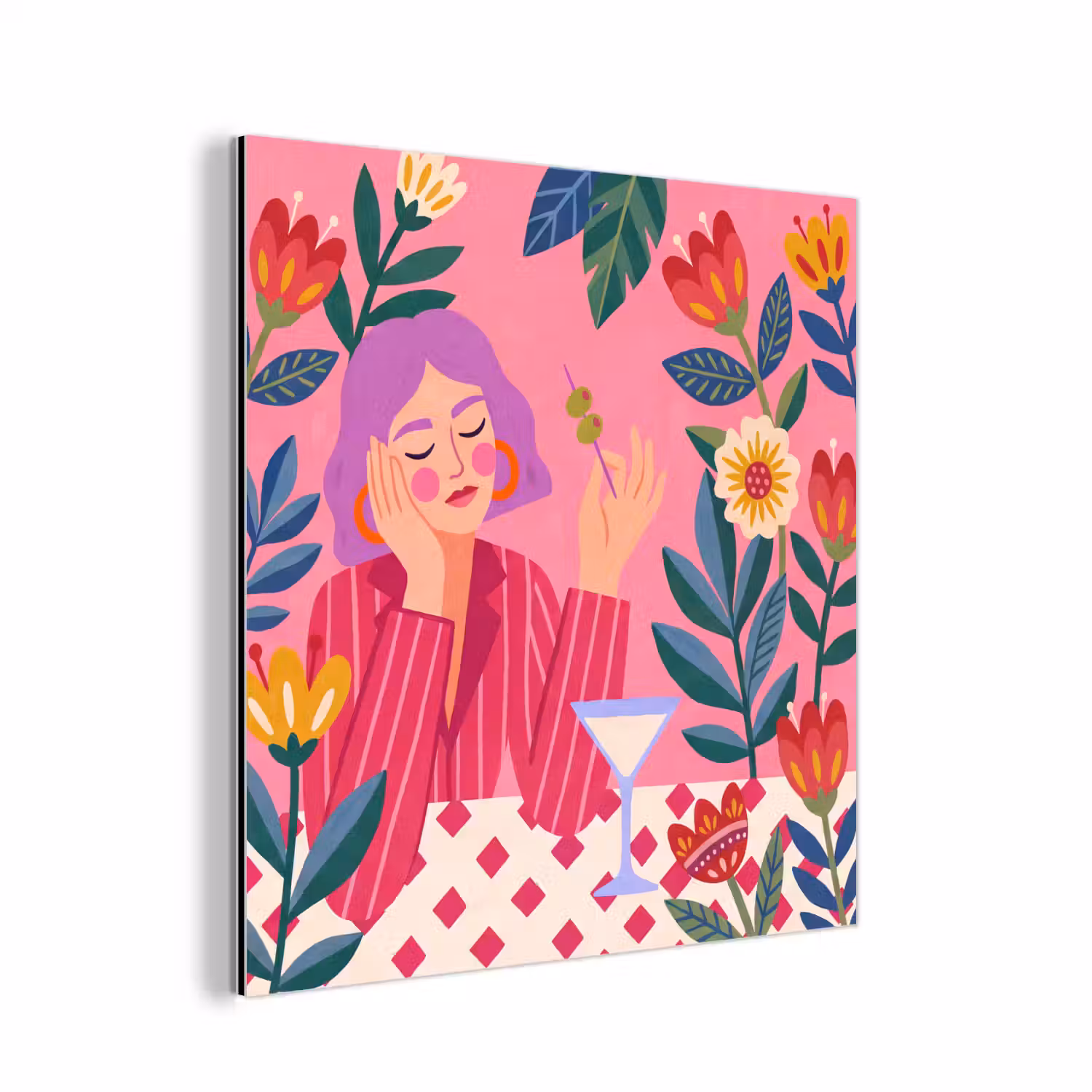 Vrouw - Cocktail - Bloemen - Modern - Roze aluminium wit klein -3d