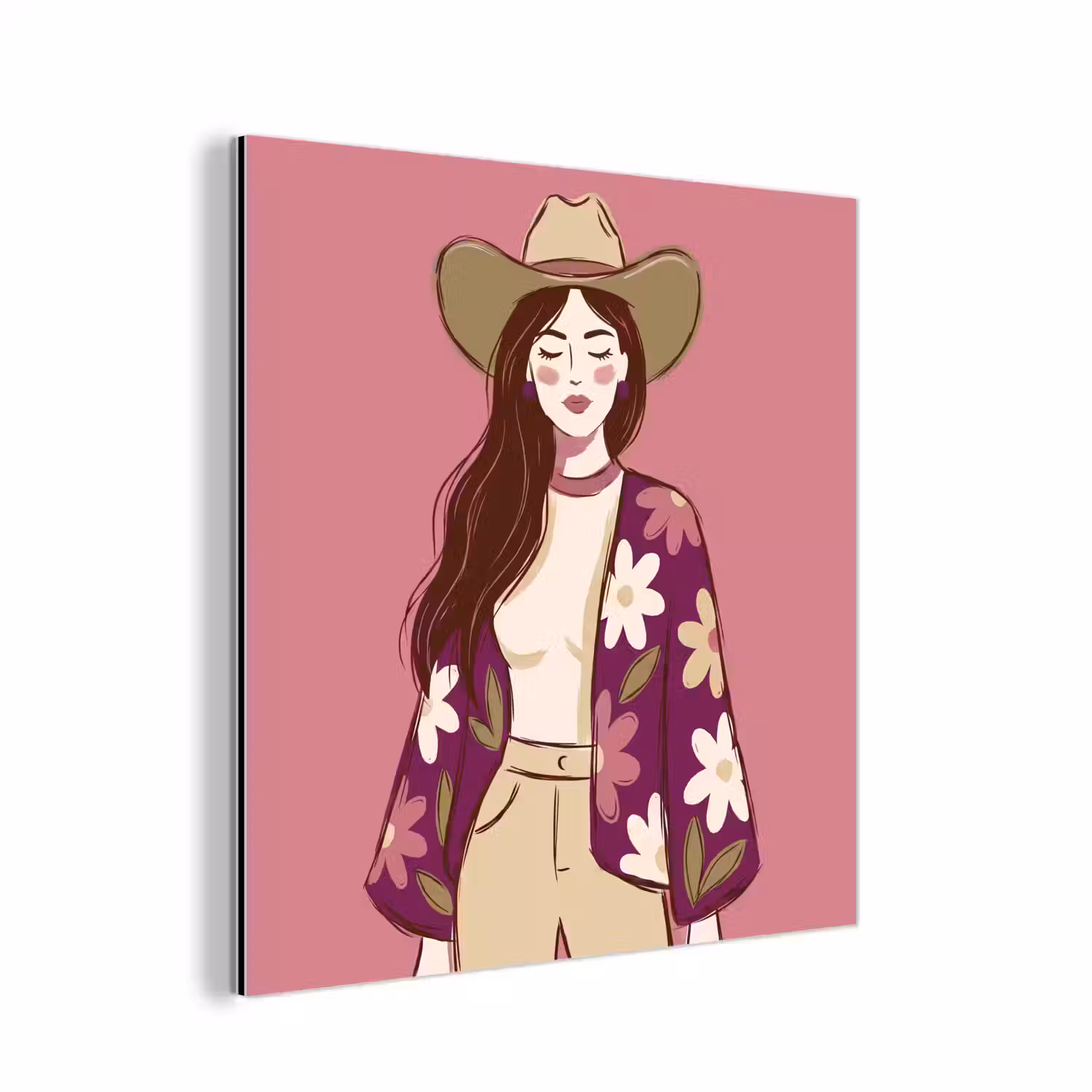 Vrouw - Hoed - Portret - Illustratie - Roze aluminium wit klein -3d