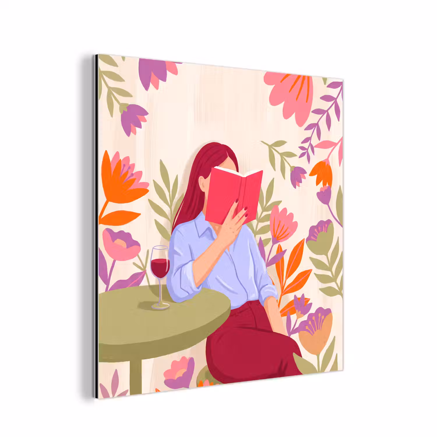 Vrouw - Lezen - Thuis - Modern - Bloemen aluminium wit klein -3d