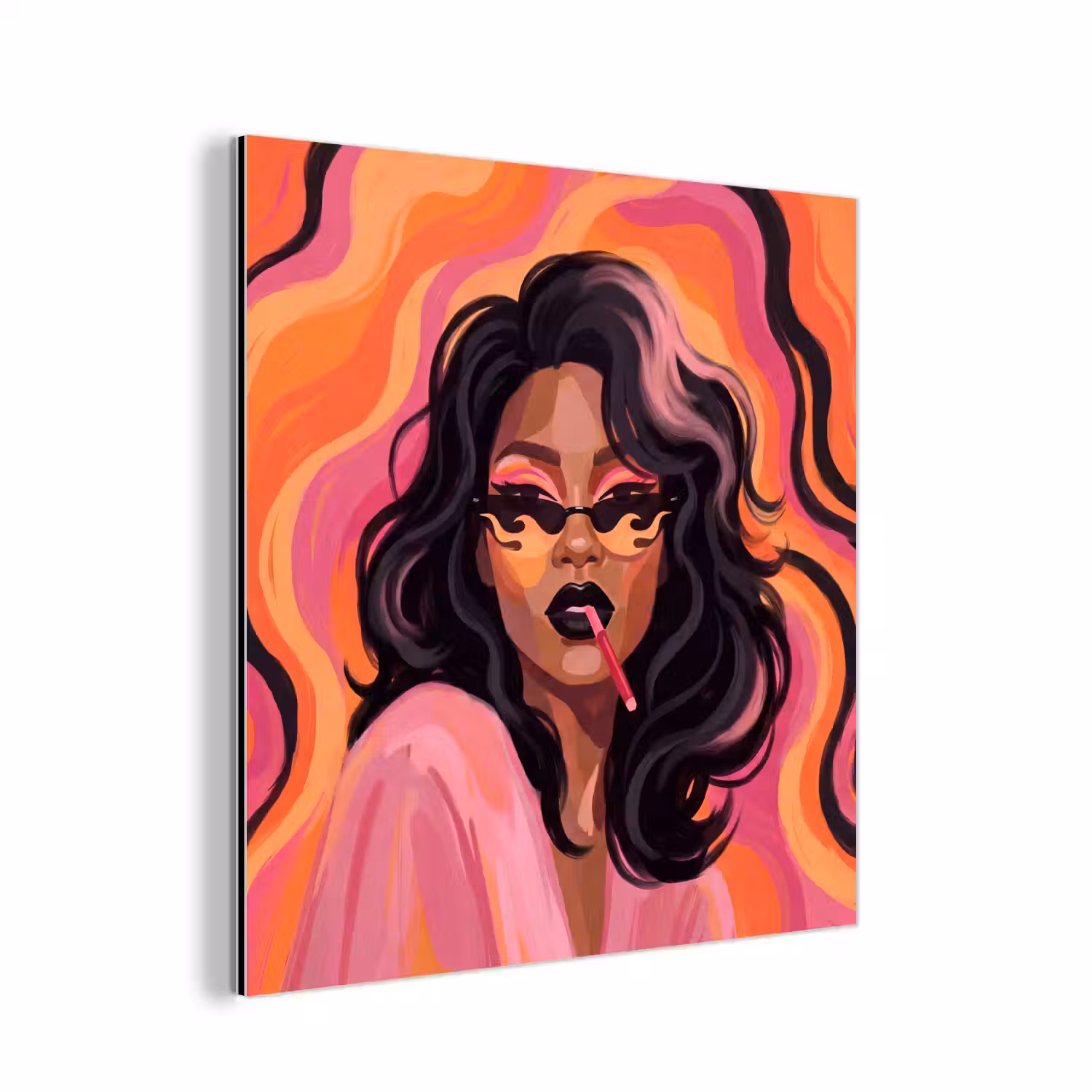 Vrouw - Zonnebril - Modern - Portret - Oranje aluminium wit klein -3d