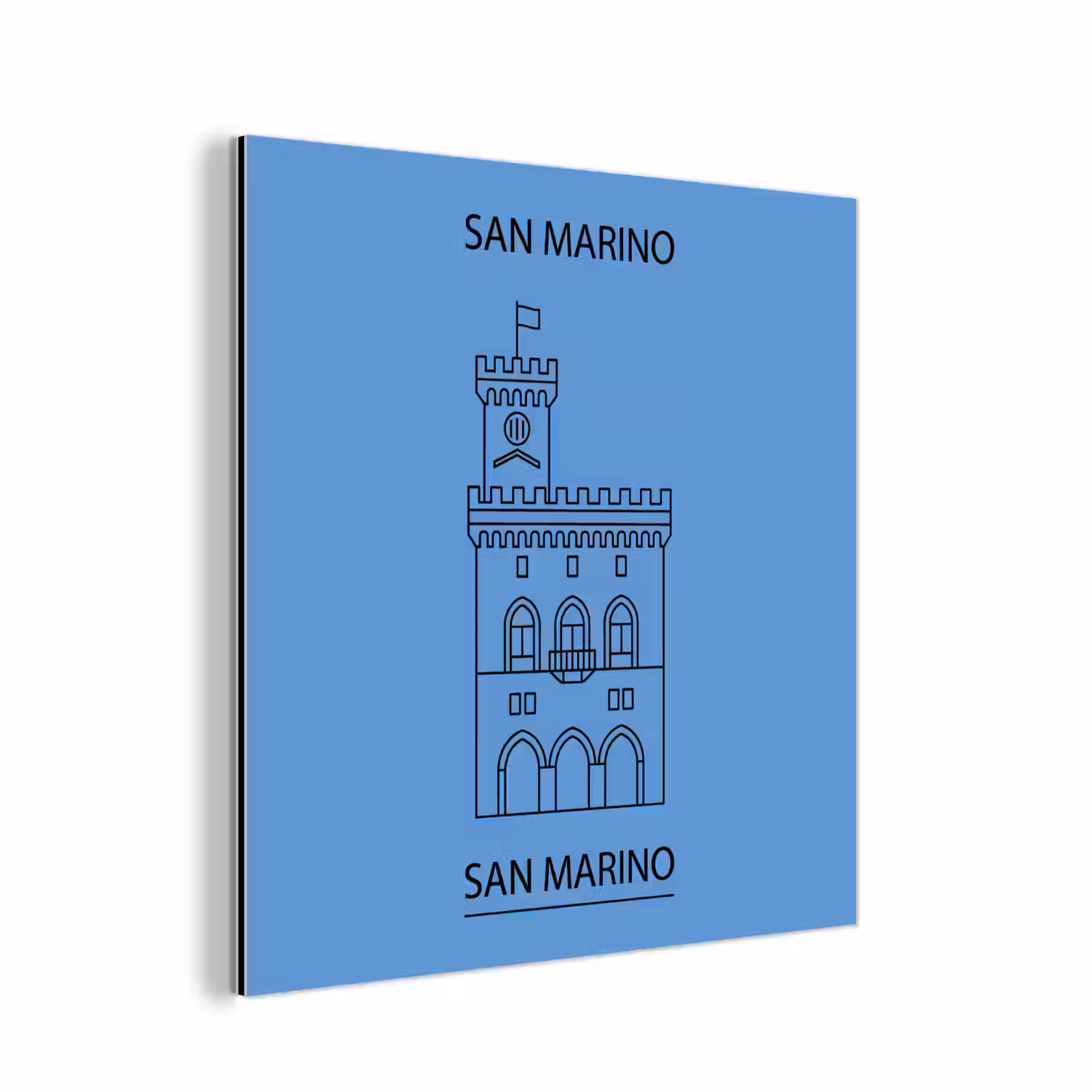 Gebouw - San Marino - Architectuur - Lijntekening - Blauw aluminium wit klein -3d