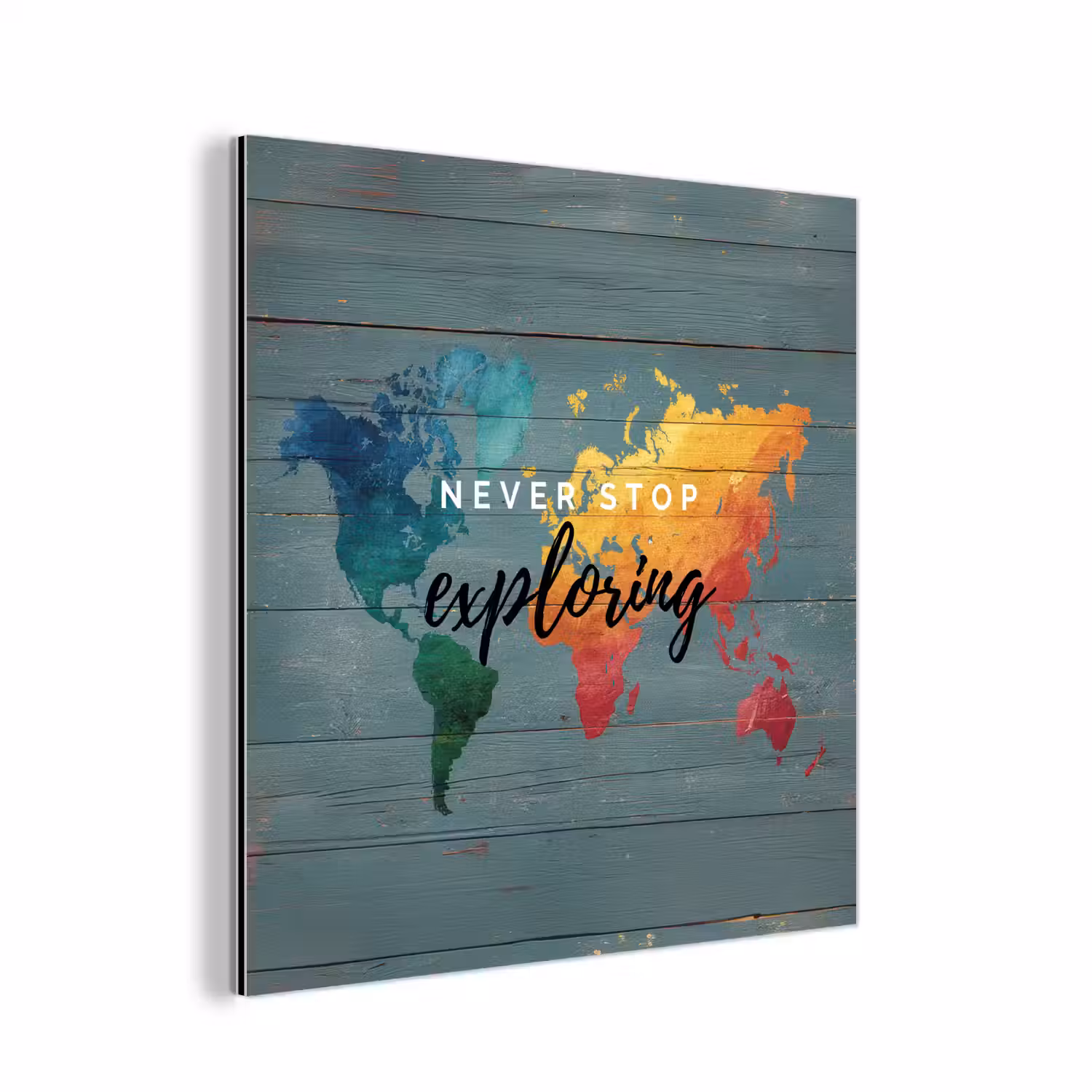 Hout - Wereldkaart - Regenboog - Exploring aluminium wit klein -3d