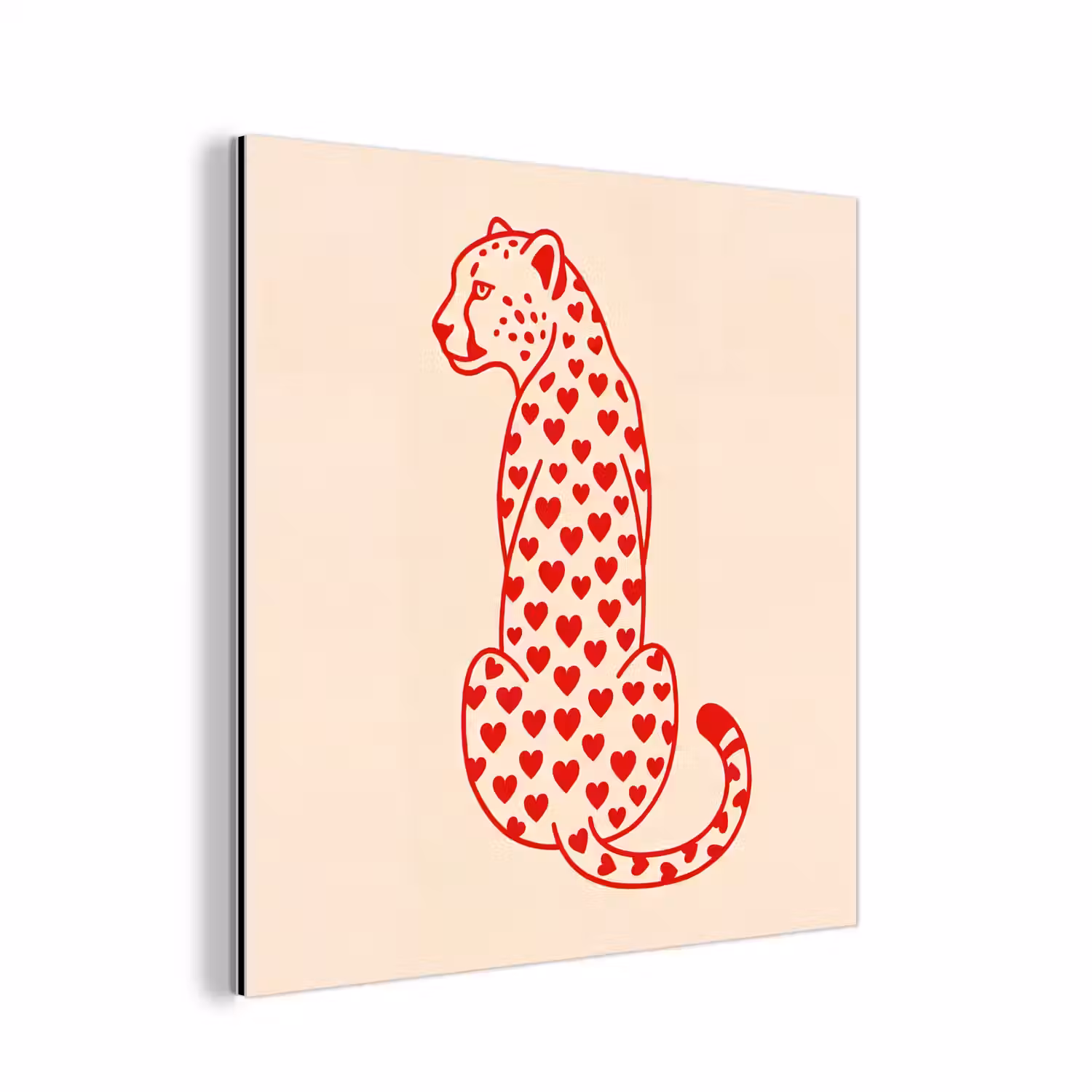 Kat - Harten - Dieren - Modern - Rood aluminium wit klein -3d
