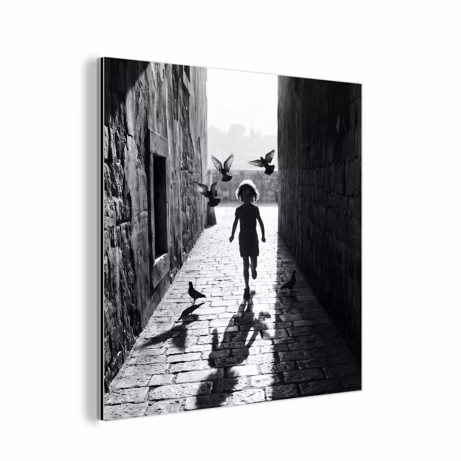 Kind - Vogel - Straat - Zwart-wit - Spelen aluminium wit klein -3d