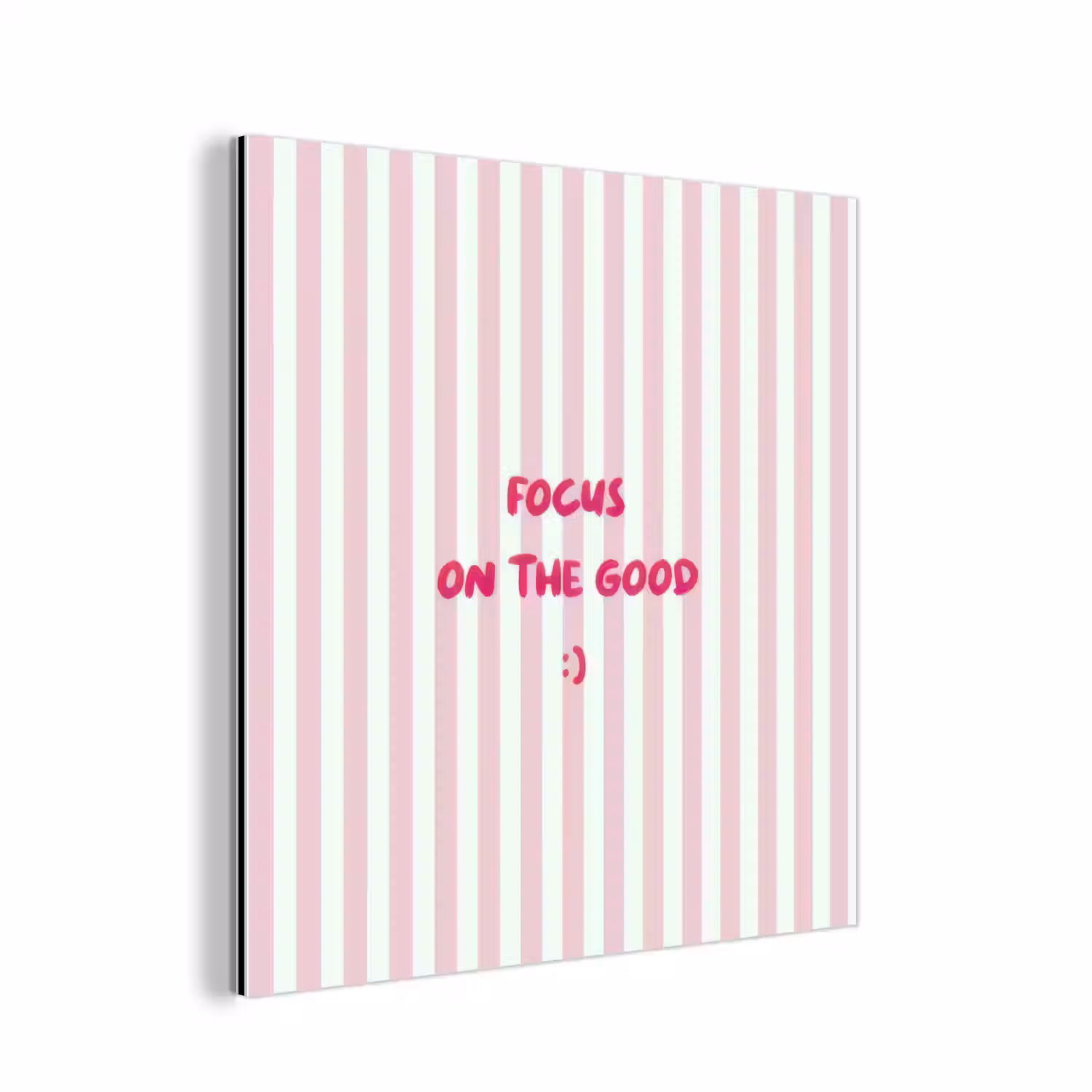 Focus on the good - Strepen - Roze - Smiley aluminium wit klein -3d