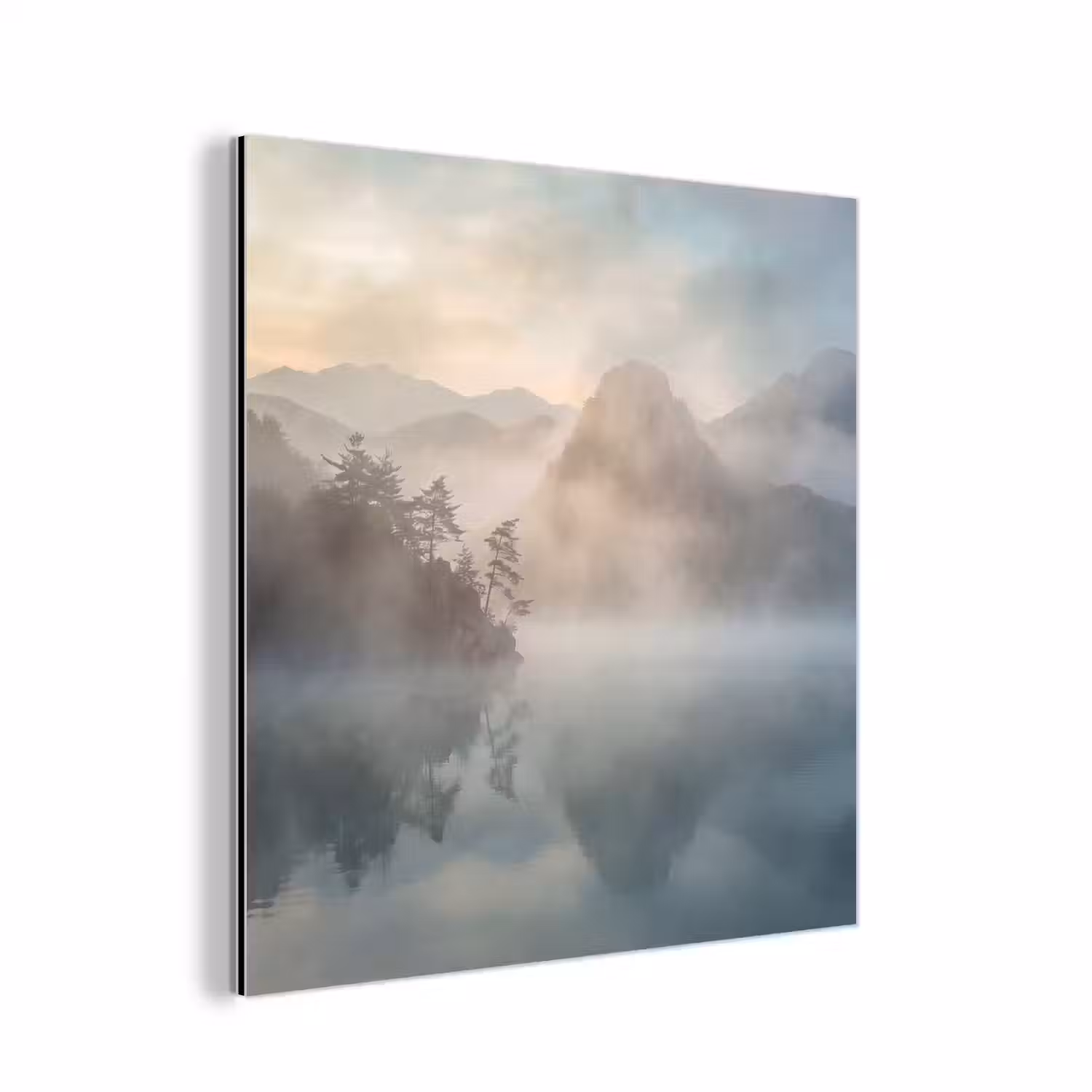 Landschap - Bergen - Mist - Water - Natuur aluminium wit klein -3d