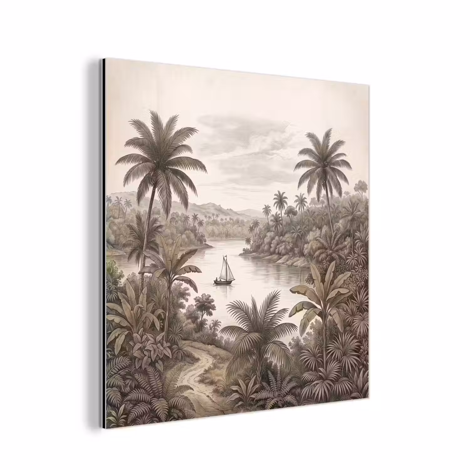 Landschap - Rivier - Boot - Tropisch - Vintage aluminium wit klein -3d