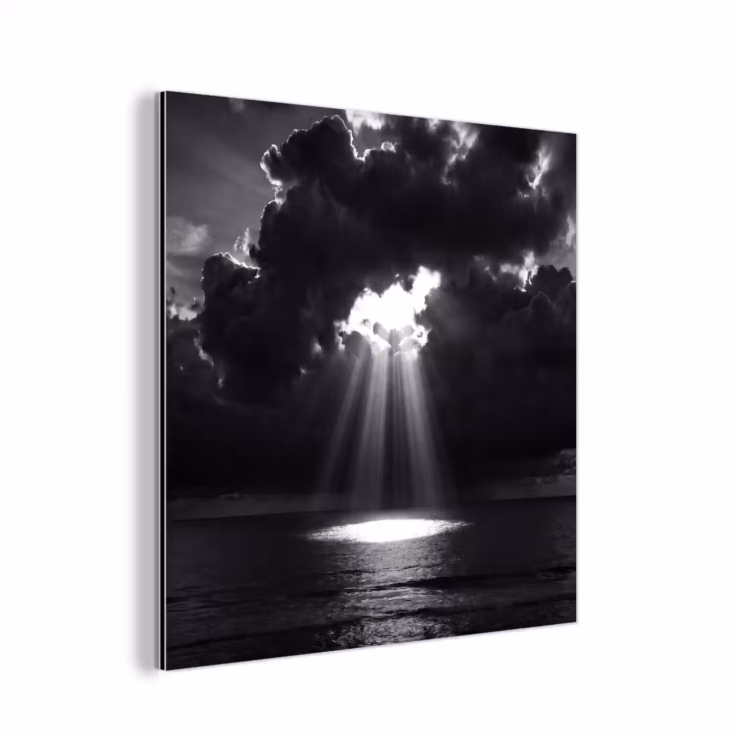 Licht - Wolken - Zee - Zwart-wit - Natuur aluminium wit klein -3d
